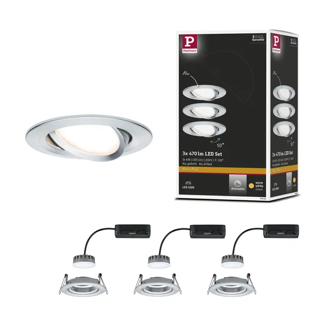Paulmann Coin Slim Einbaustrahler 3er-Set rund schwenkbar