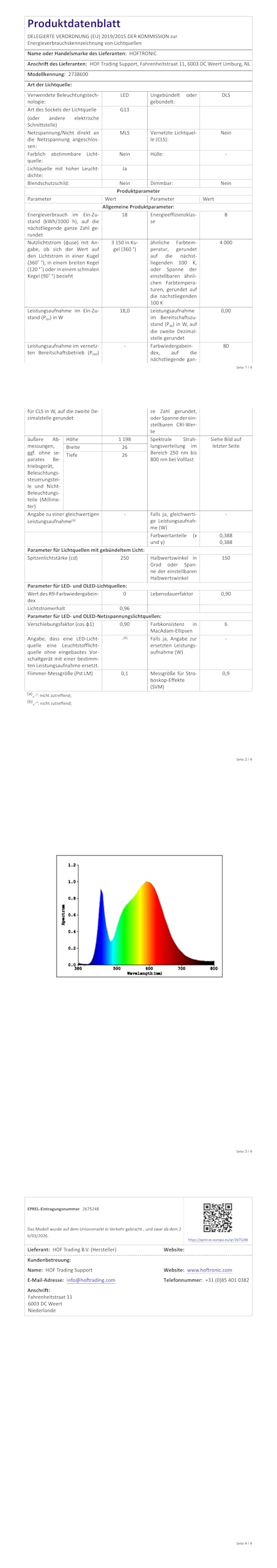 Hoftronic LED Röhre 120cm 18W 4000K Neutralweiß
