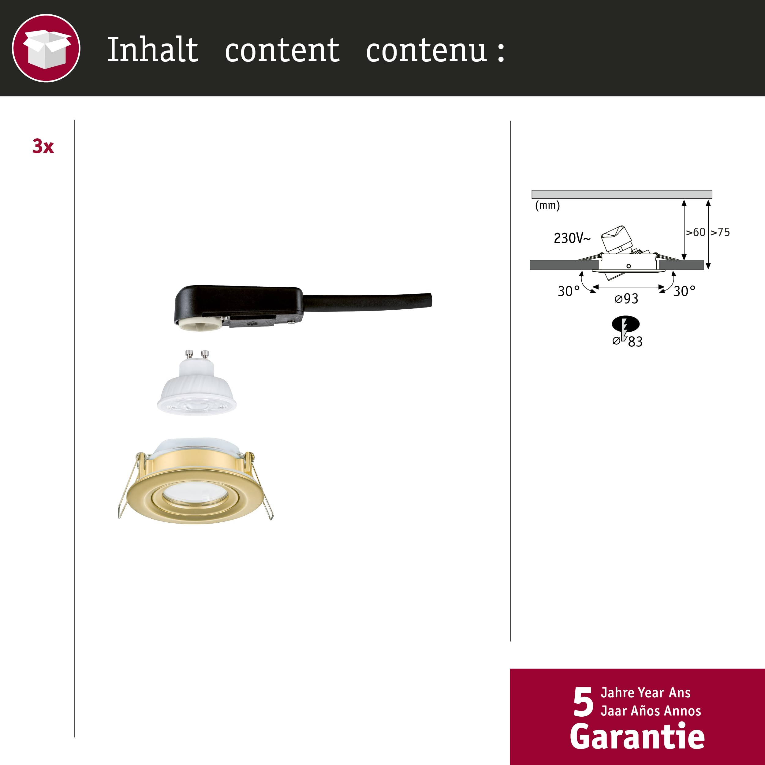 Paulmann Nova Plus GU10 Flat 92419 Einbauleuchte 3er-Set gold