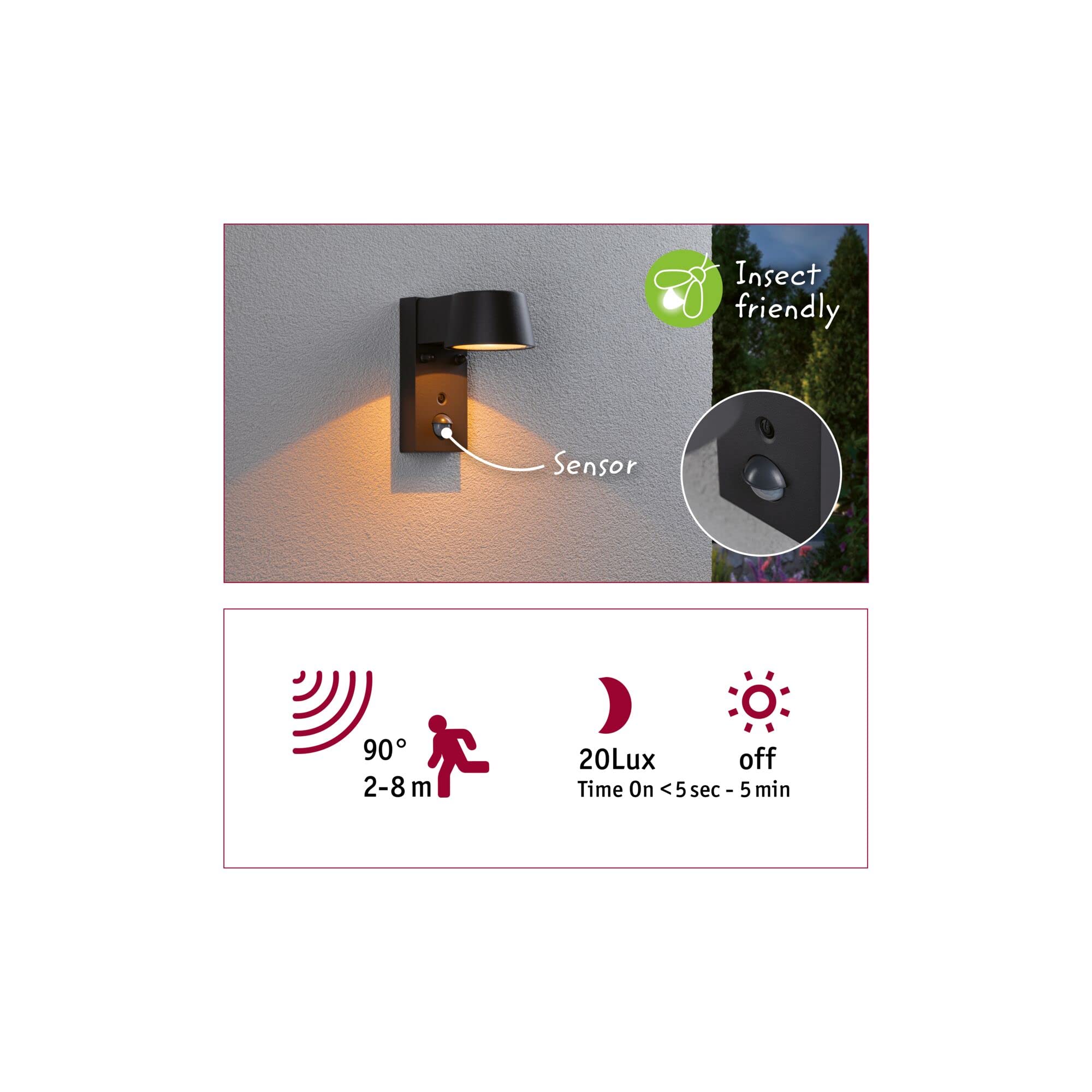 Paulmann Capea 94714 LED Wandleuchte Schwarz mit Sensor