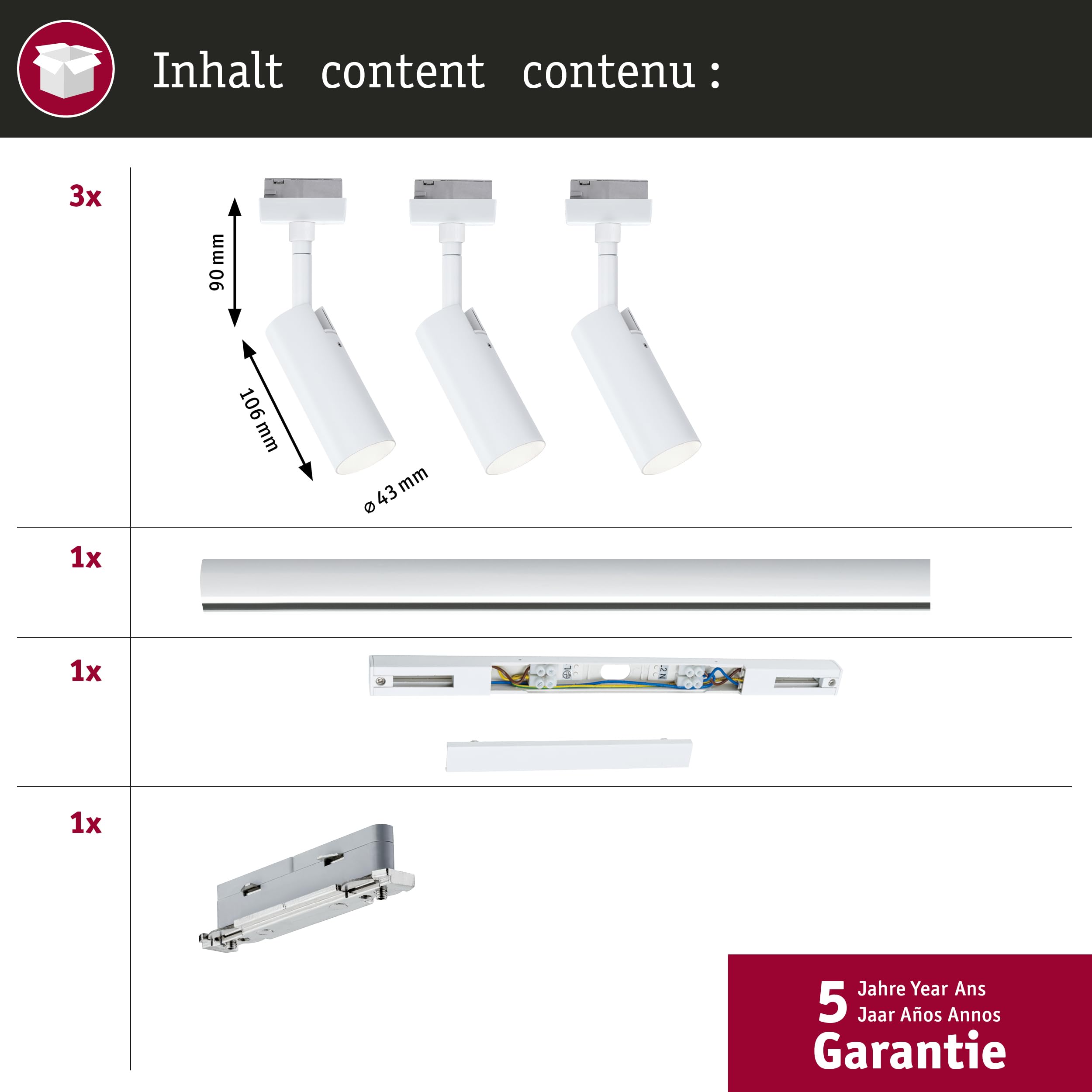 Paulmann URail 5243 Schienenspot Tubo Starterset Weiß 3000K