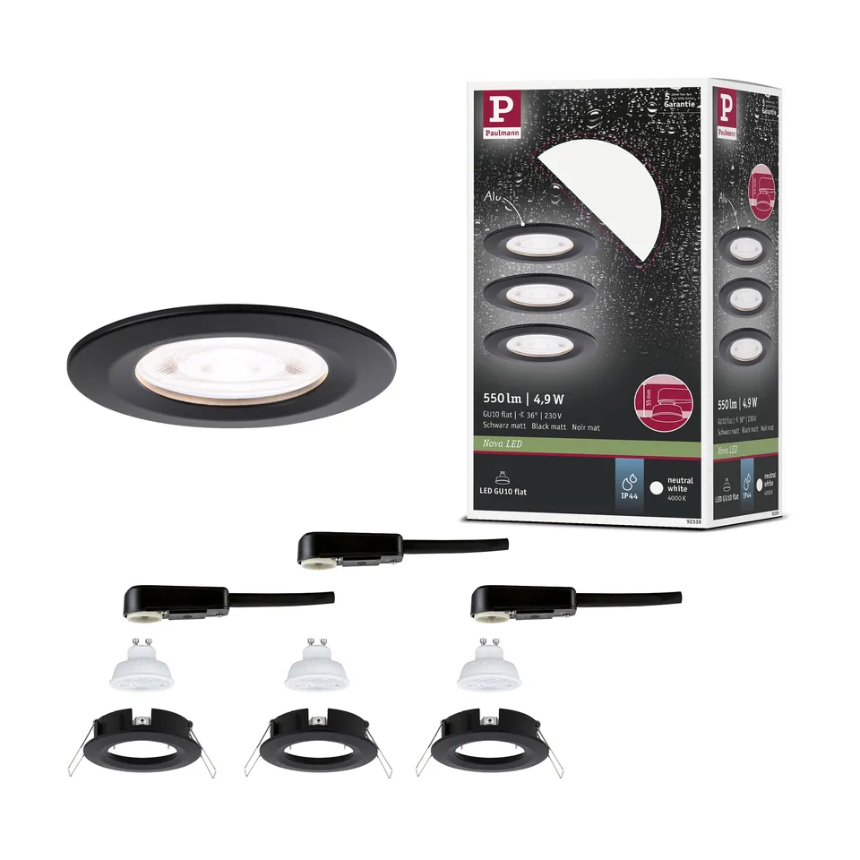 Paulmann Nova 92339 Einbauleuchten schwarz 3er-Set 4000K neutralweiß