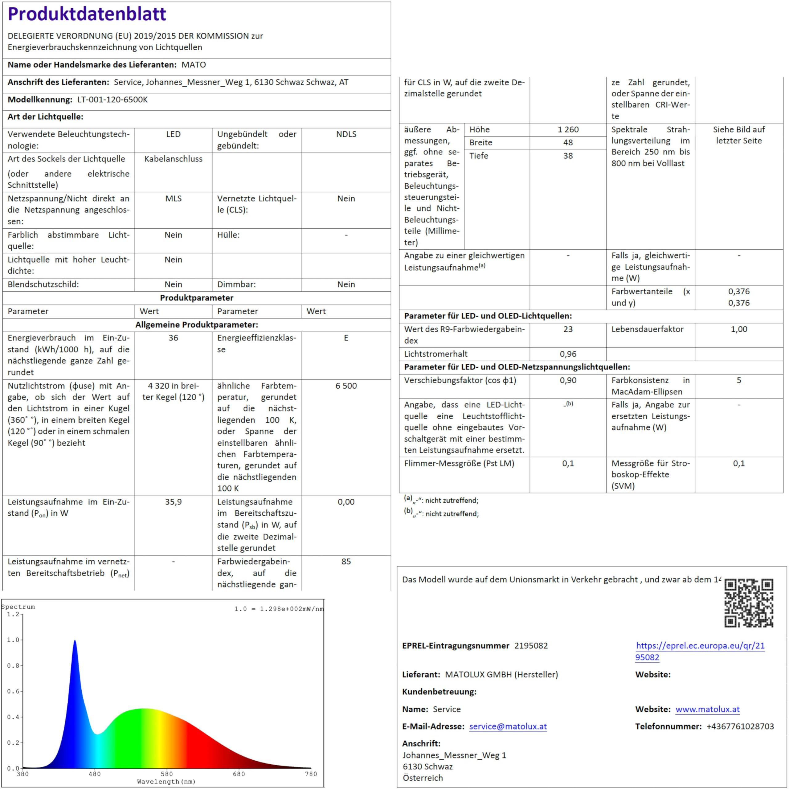 MATO Feuchtraumleuchte LED 120cm 36W 6500K kaltweiß 2 Stück
