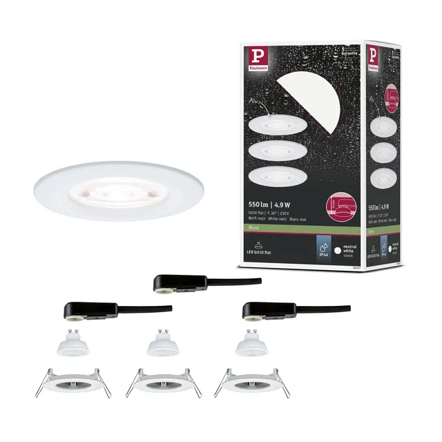 Paulmann Nova GU10 Flat starr Einbauleuchte 3er Weiß 4000K IP44