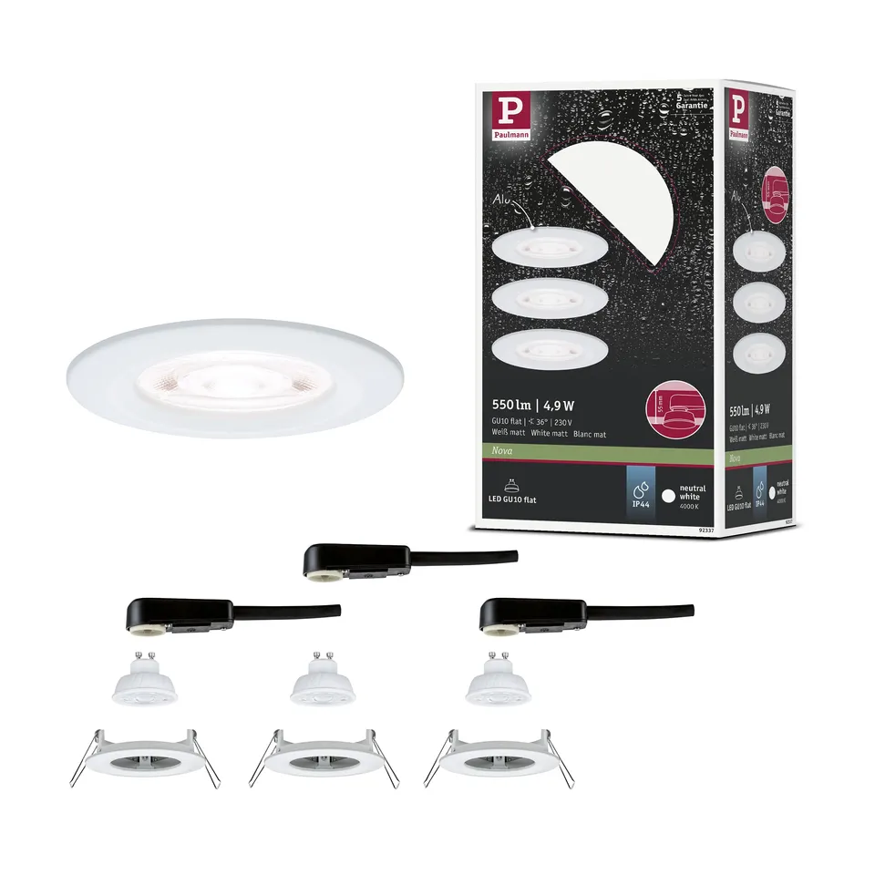 Paulmann Nova GU10 Flat starr Einbauleuchte 3er Weiß 4000K IP44