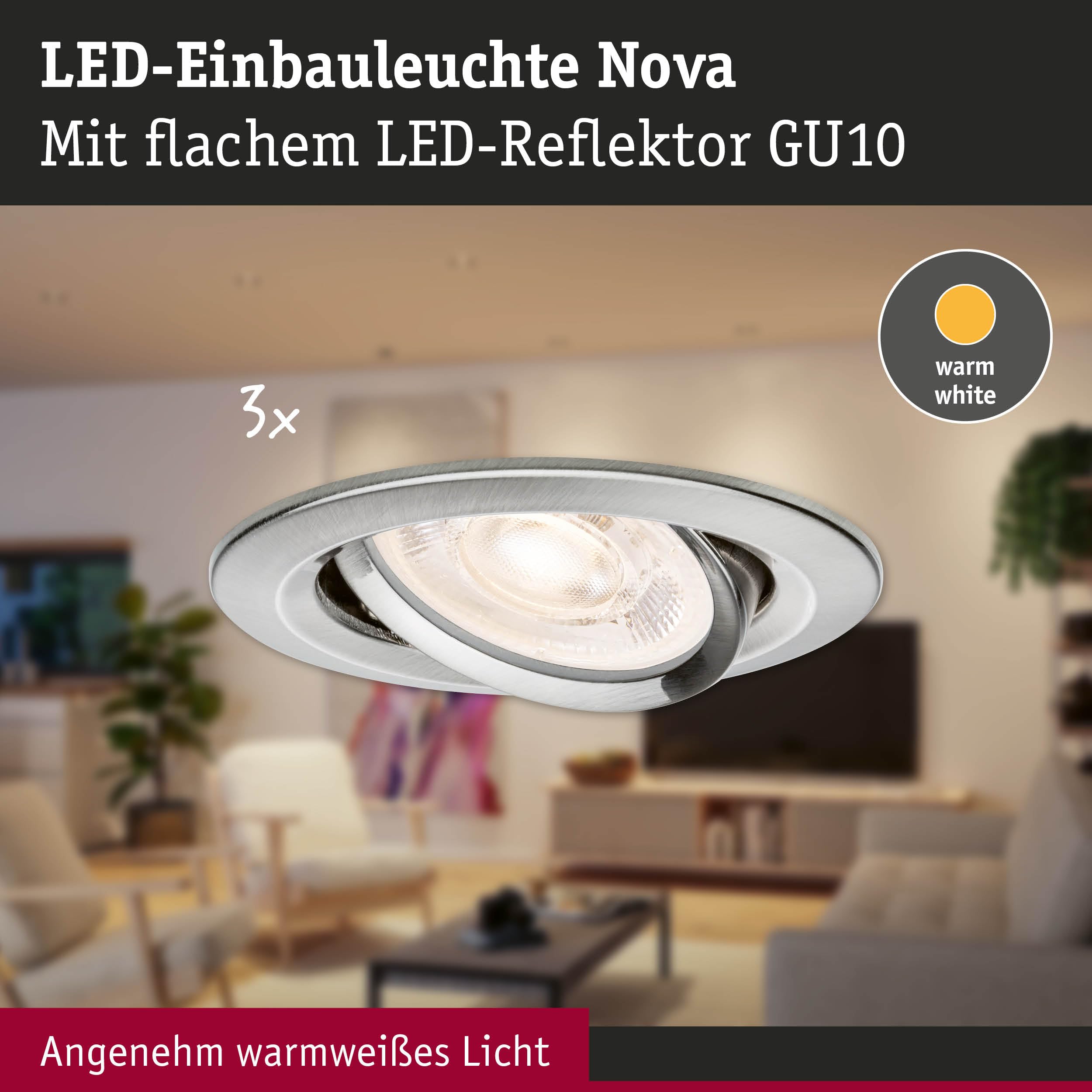 Paulmann Nova GU10 Flat schwenkbar Einbauleuchte 3er Eisen 2700K