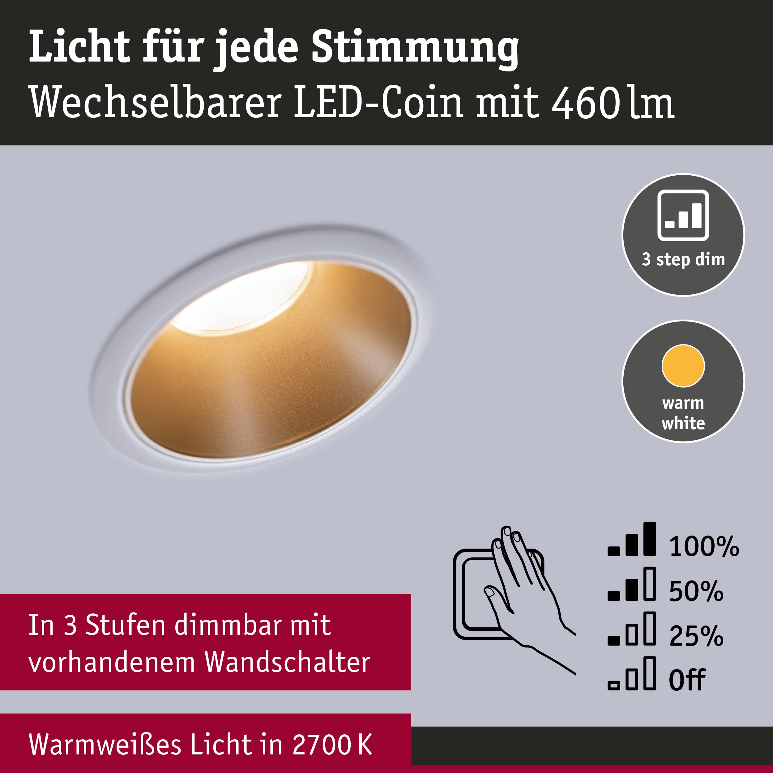 Paulmann Cole 93406 Einbaustrahler 3er-Set weiß gold-matt