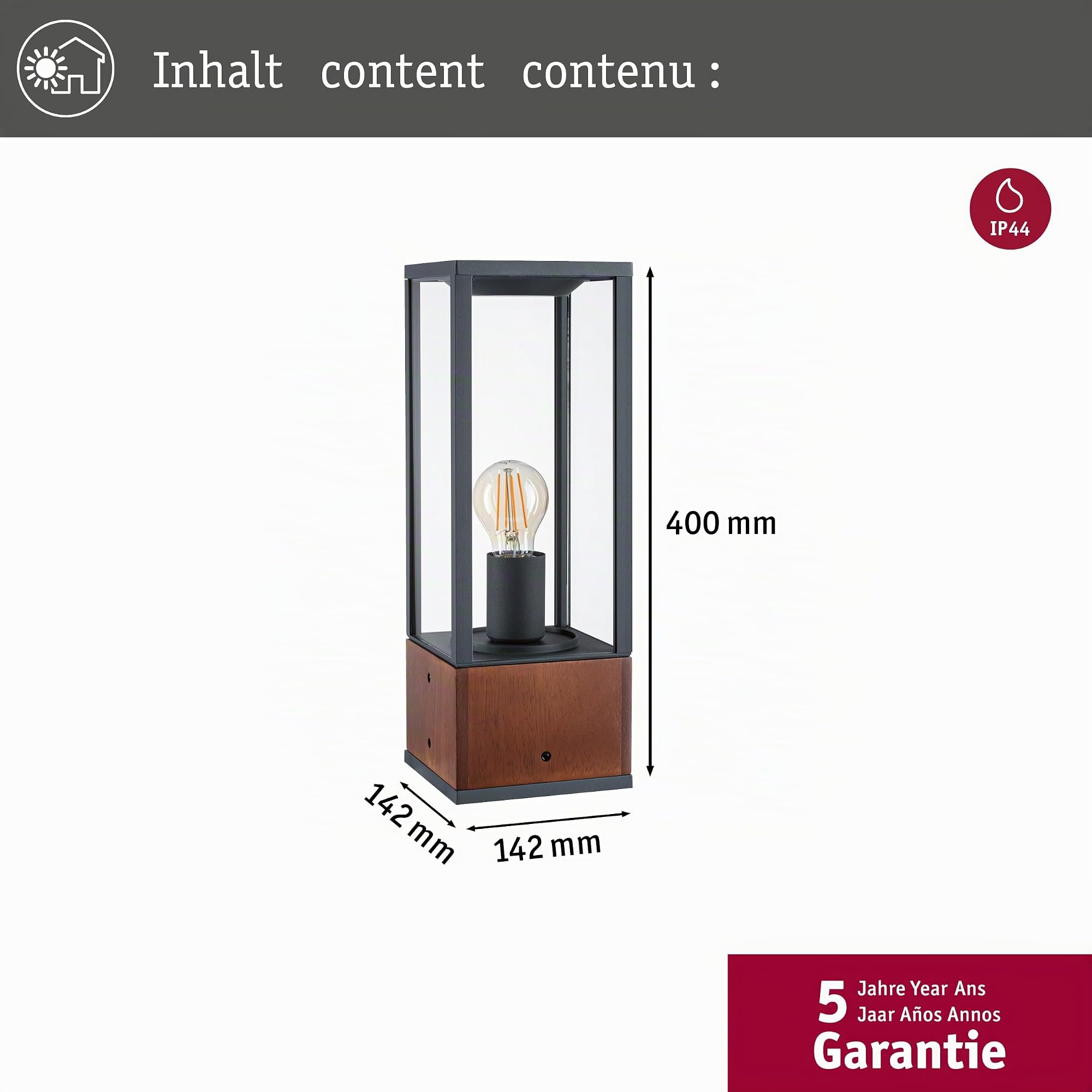 Paulmann Timba 94675 Pollerleuchte Holz 40cm IP44 E27