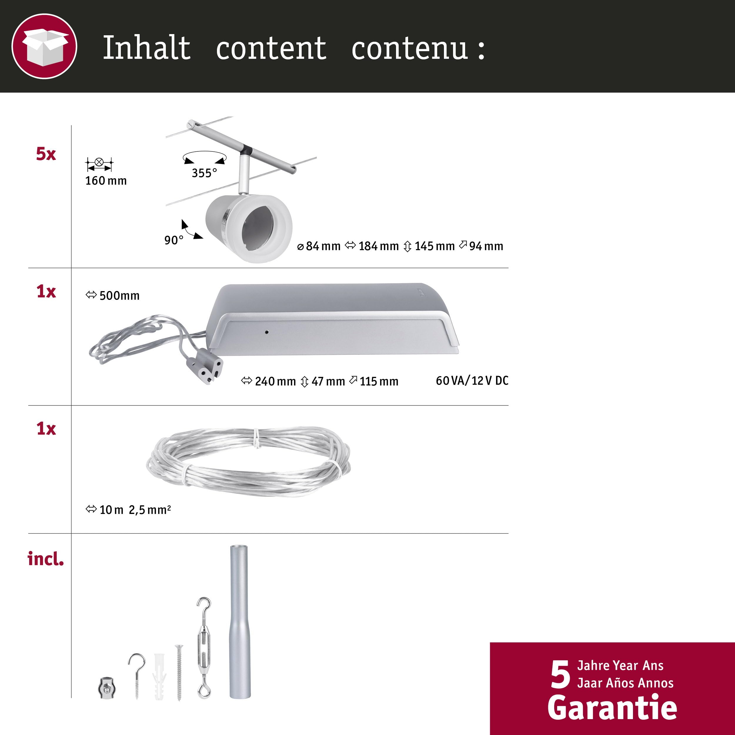 Paulmann CorDuo 94459 Cone Seilsystem Chrom matt GU5,3 5x10W