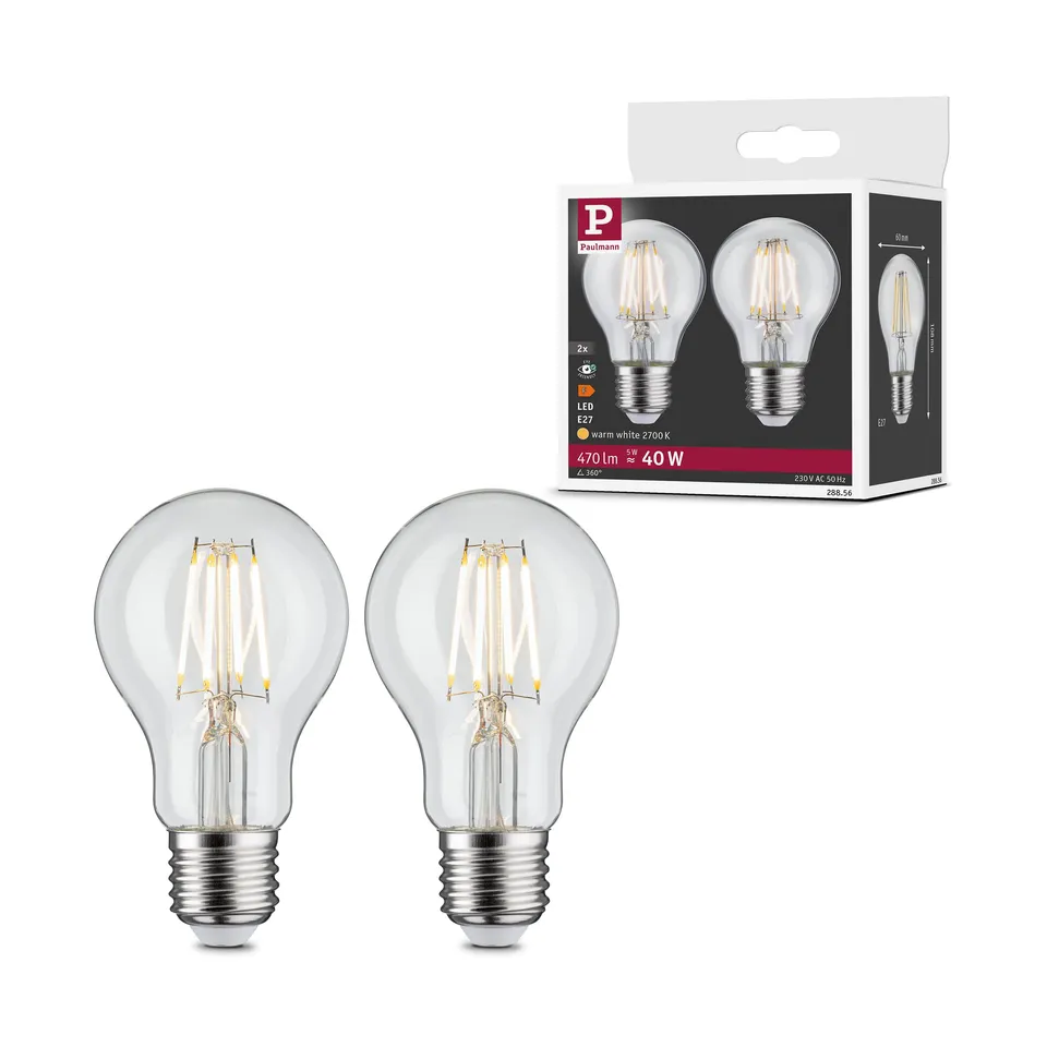 Paulmann Filament LED-Birne E27 5W 470lm klar 2er