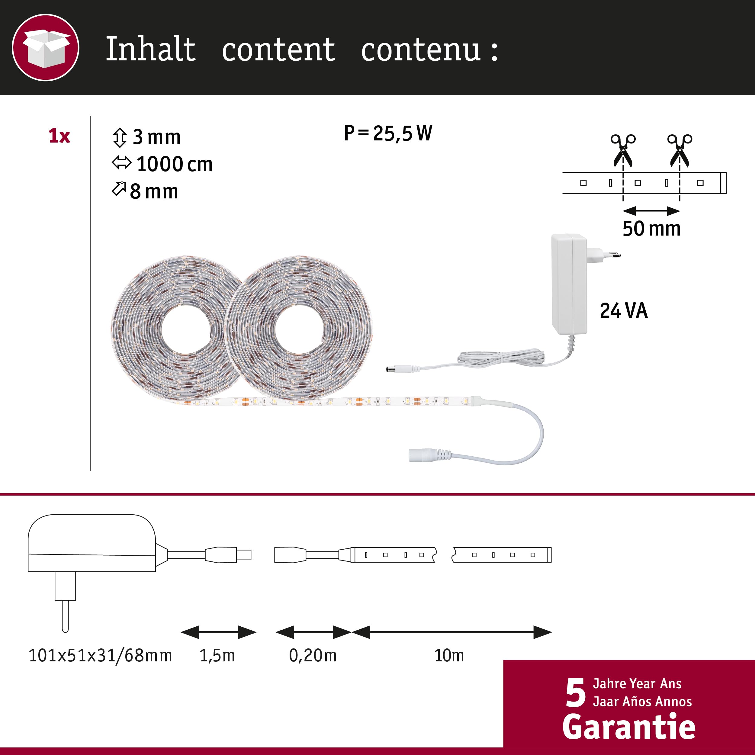 Paulmann 78974 SimpLED Strip Set 10m warmweiß 22W