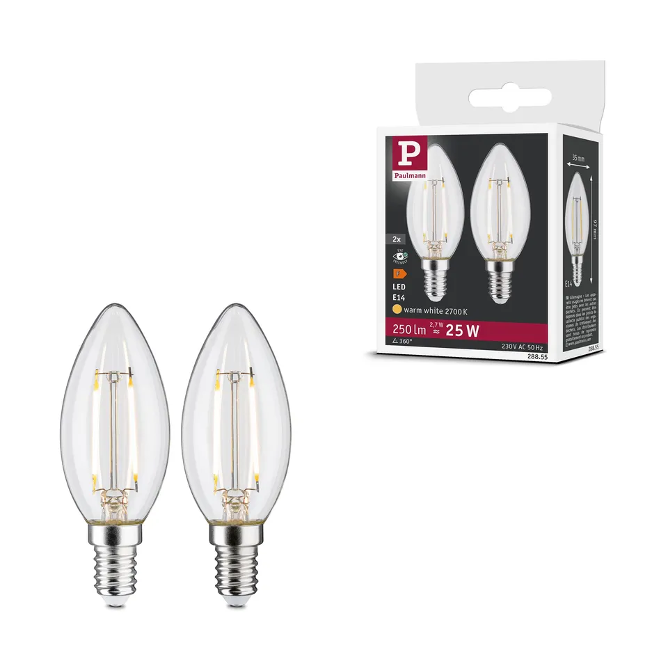 Paulmann 28855 LED Kerzenlampe E14 Filament warmweiß 2er-Set