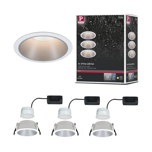 Paulmann Cole Einbauleuchte 3er-Set weiß-silber dimmbar