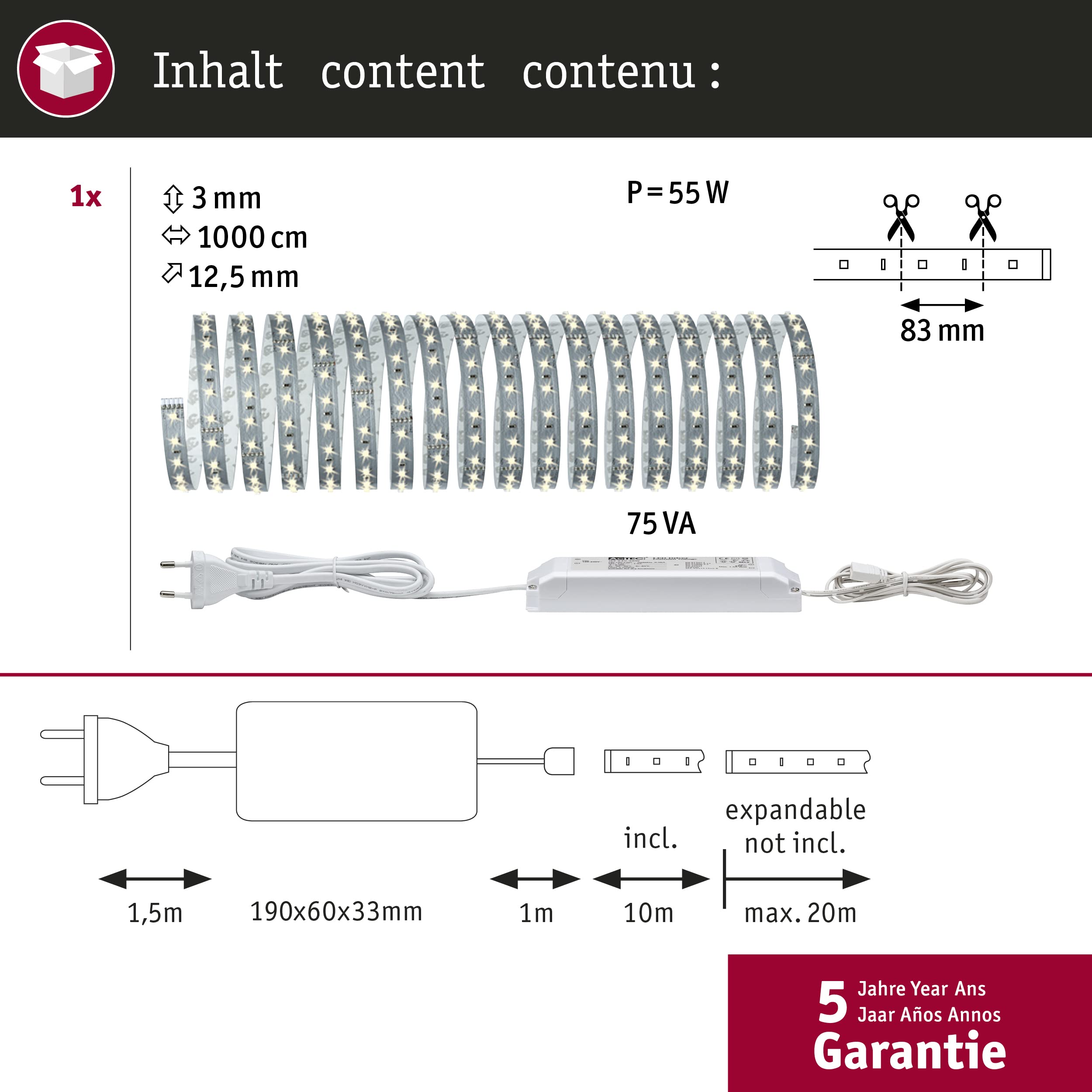 Paulmann MaxLED 500 Basisset 10m LED Stripe warmweiß 33W