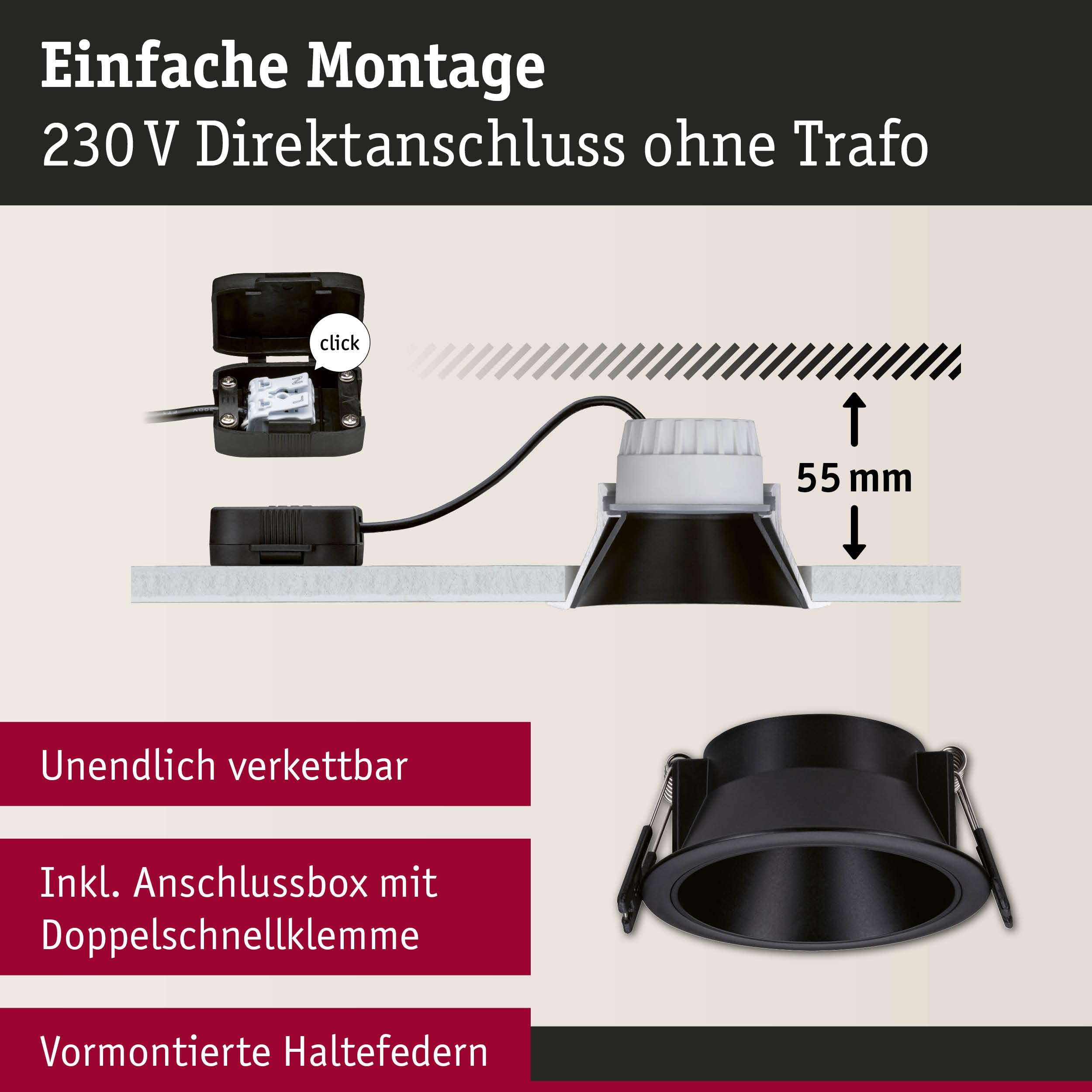 Paulmann Cole Einbauleuchte 6er-Set Schwarz matt IP44