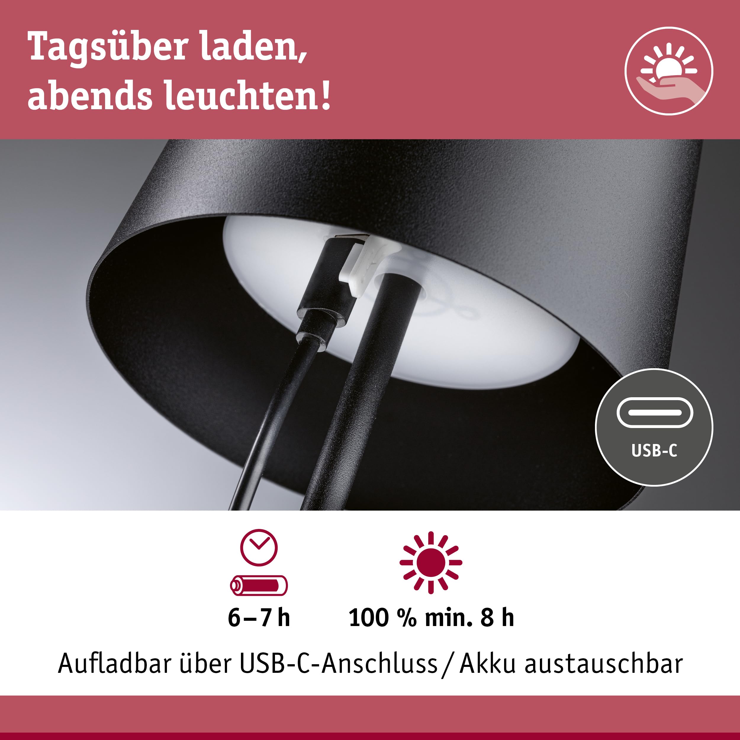 Paulmann Gilo 76996 Akkutischleuchte schwarz matt dimmbar
