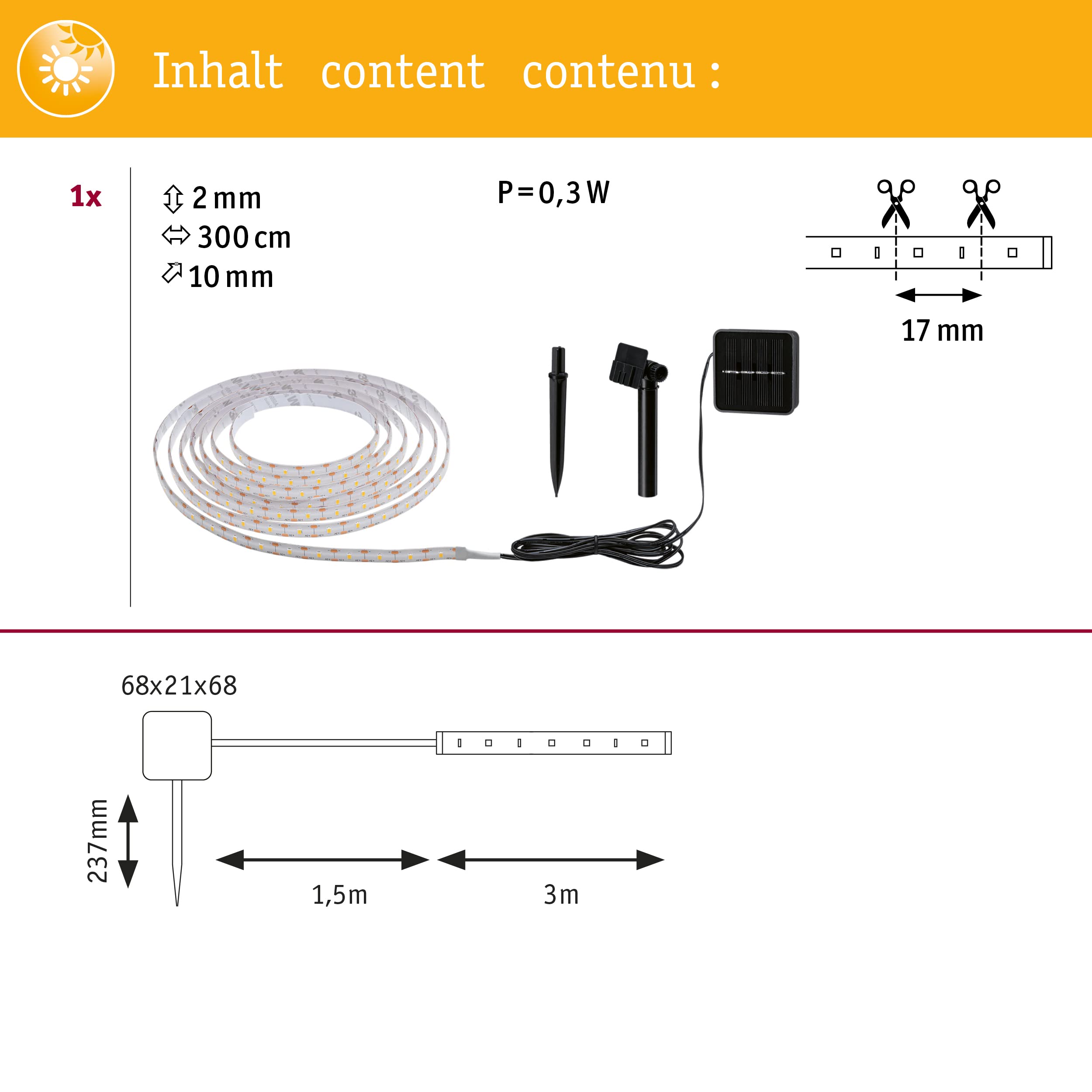 Paulmann 78896 Solar LED-Streifen 3m warmweiß IP44