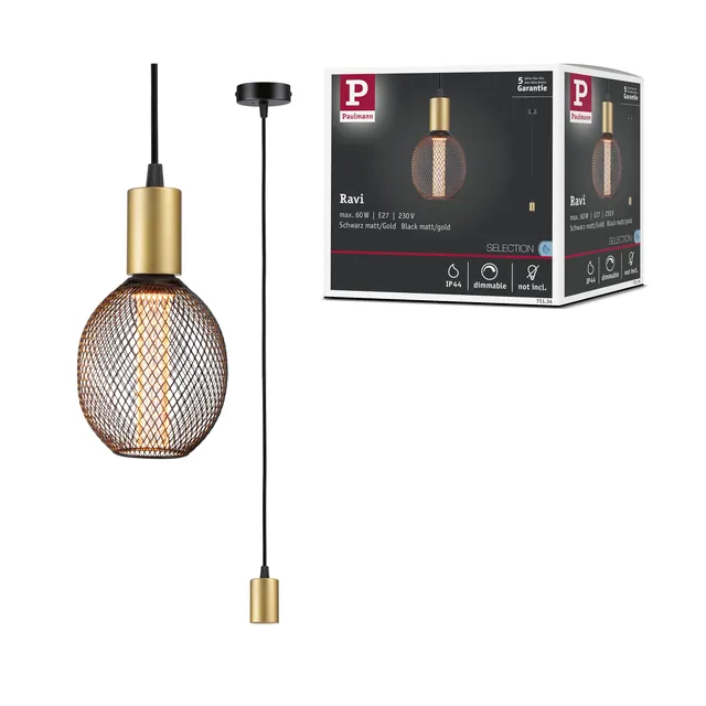 Paulmann Ravi 71134 Pendelleuchte IP44 schwarz-gold E27