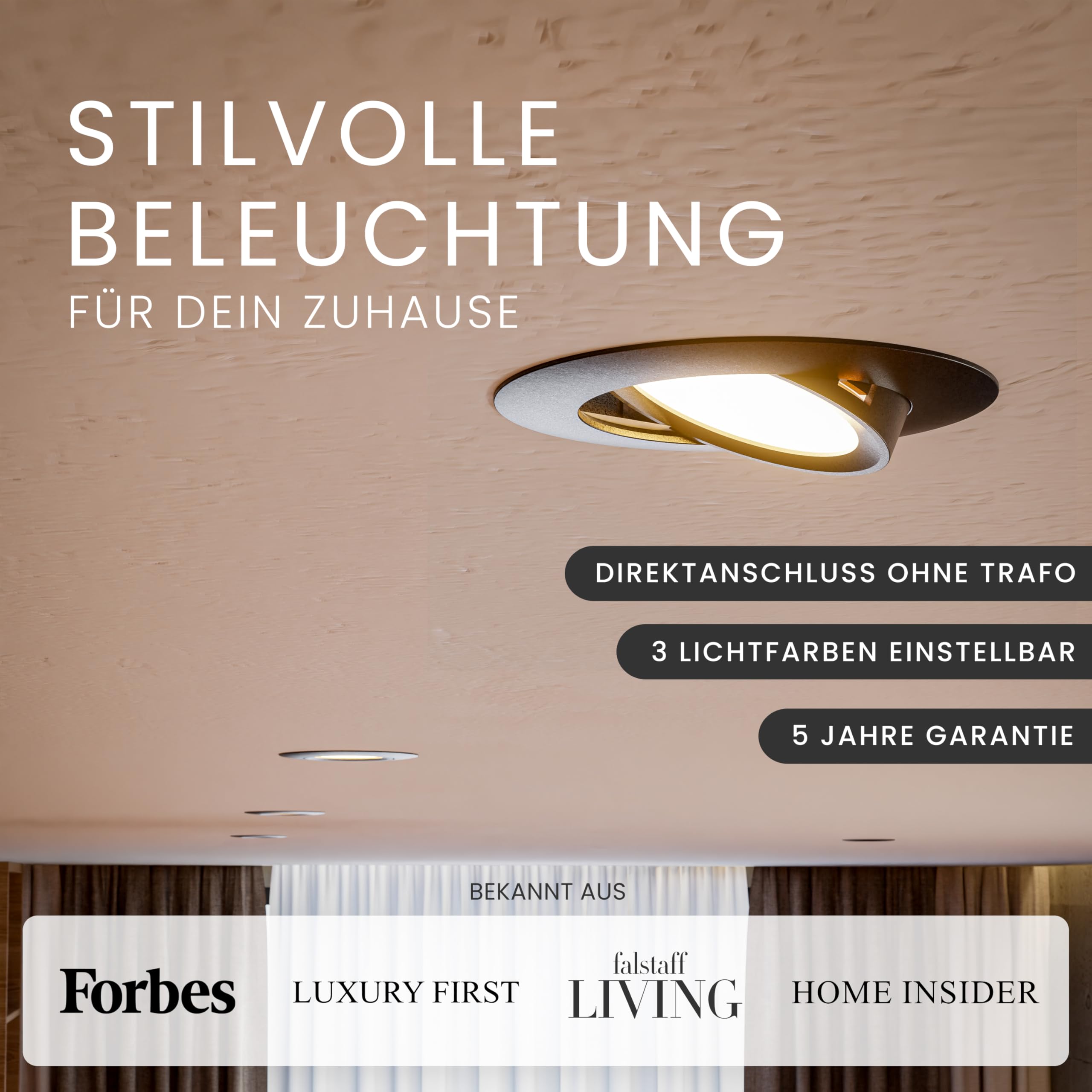 MATO LED Einbaustrahler 75mm 6er Set schwarz dimmbar
