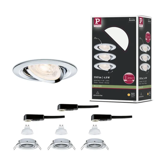 Paulmann Nova GU10 Flat schwenkbar Einbauleuchte 3er Chrom 2700K