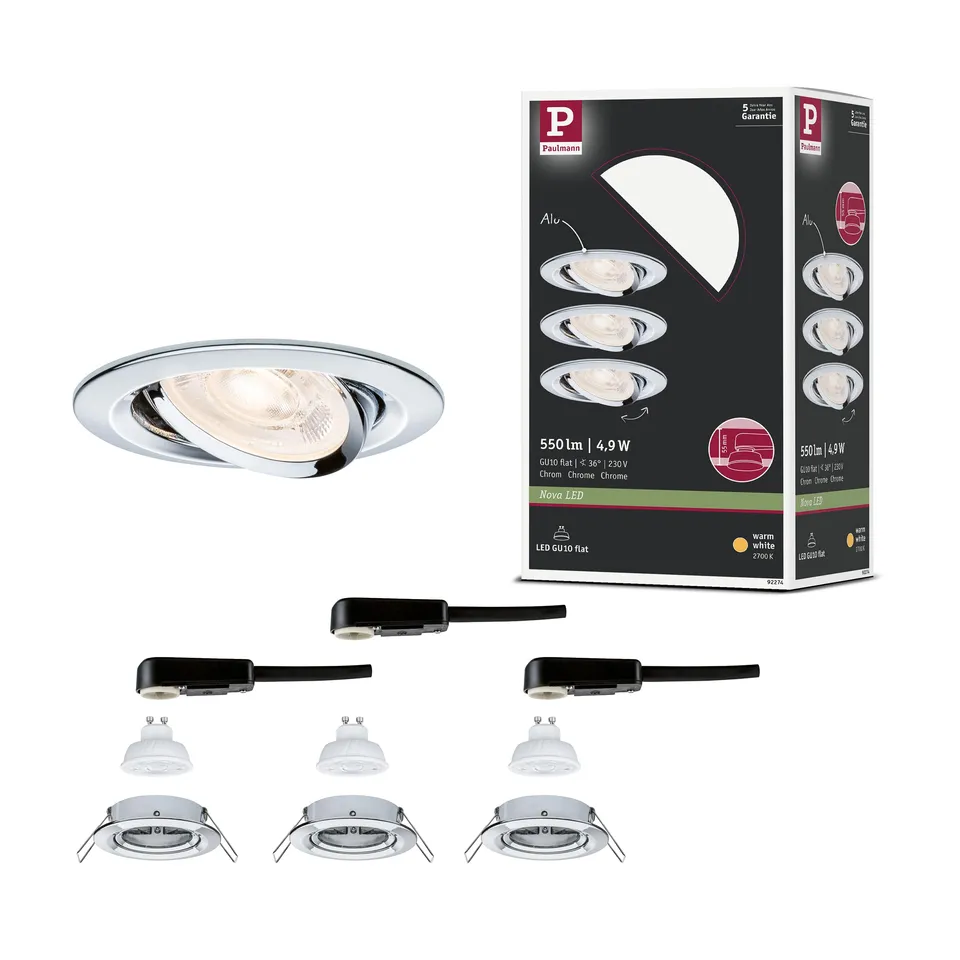 Paulmann Nova GU10 Flat schwenkbar Einbauleuchte 3er Chrom 2700K