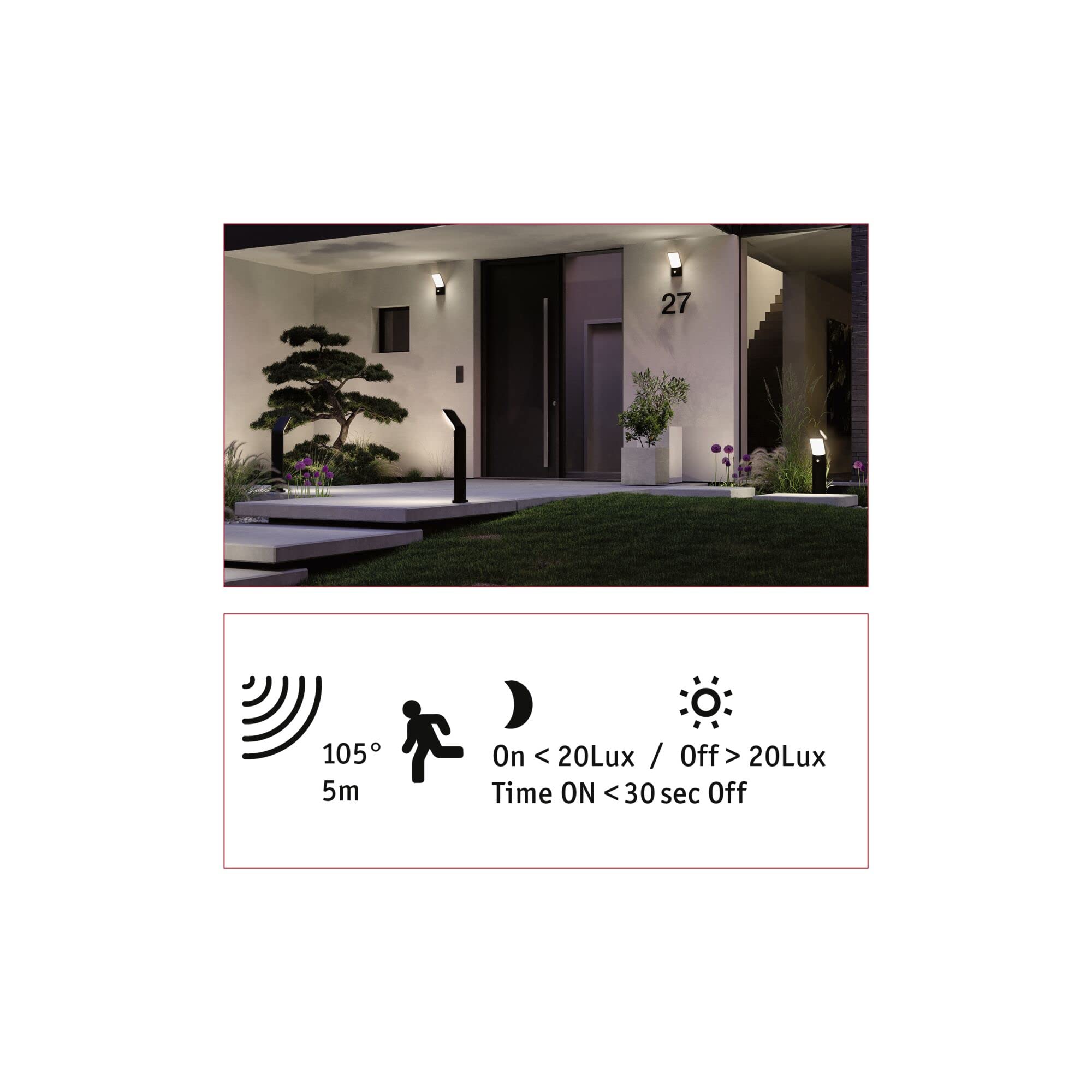 Paulmann Outdoor Adya Pollerleuchte IP44 anthrazit Bewegungsmelder