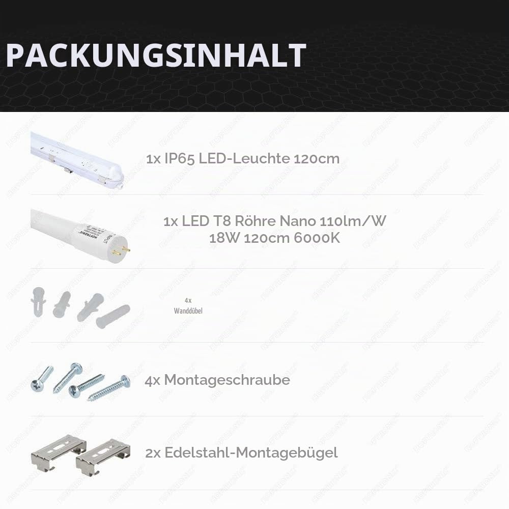 Hoftronic Feuchtraumleuchte 120 cm 18W kaltweiß IP65