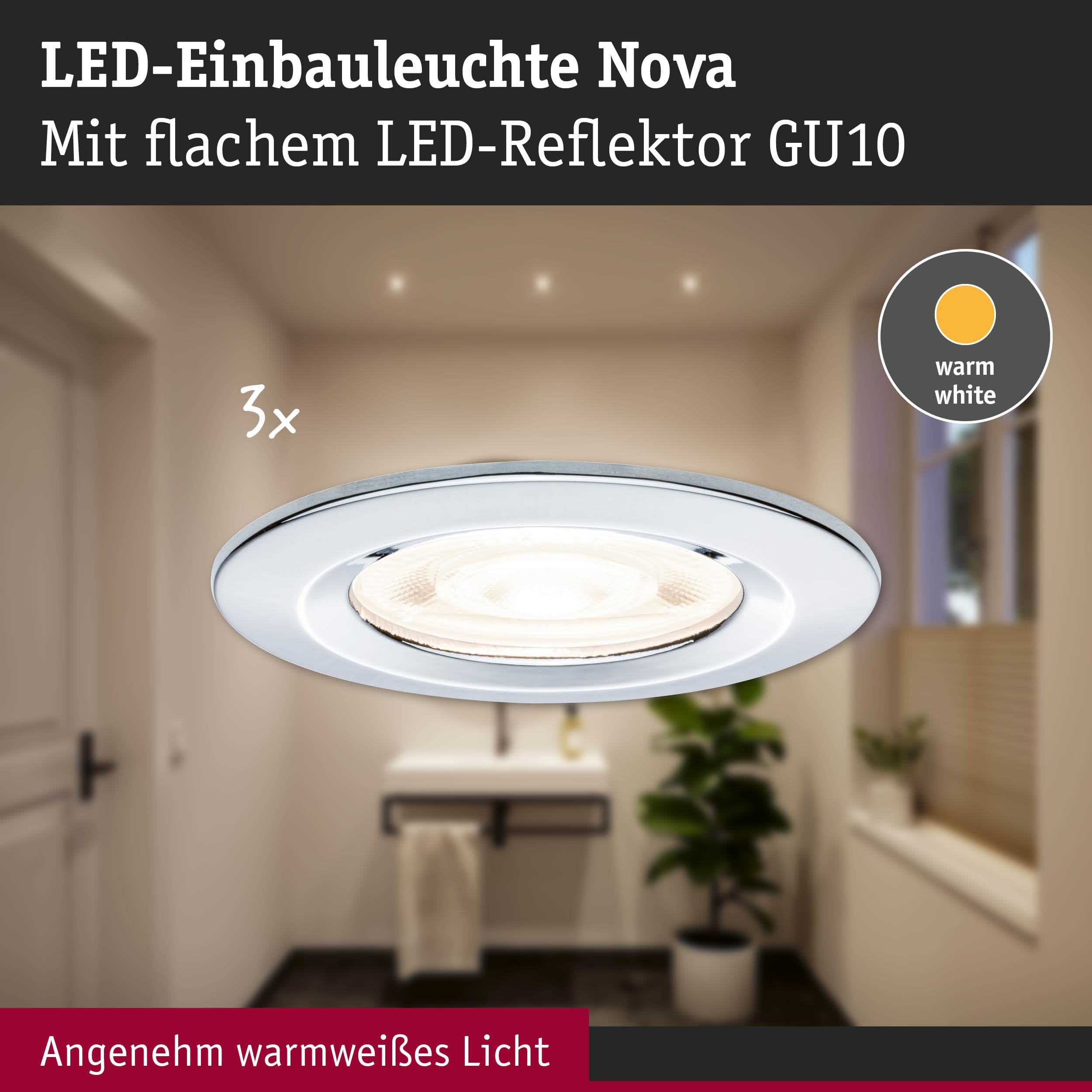 Paulmann Nova 92310 Einbauleuchten chrom 3er-Set 2700K warmweiß