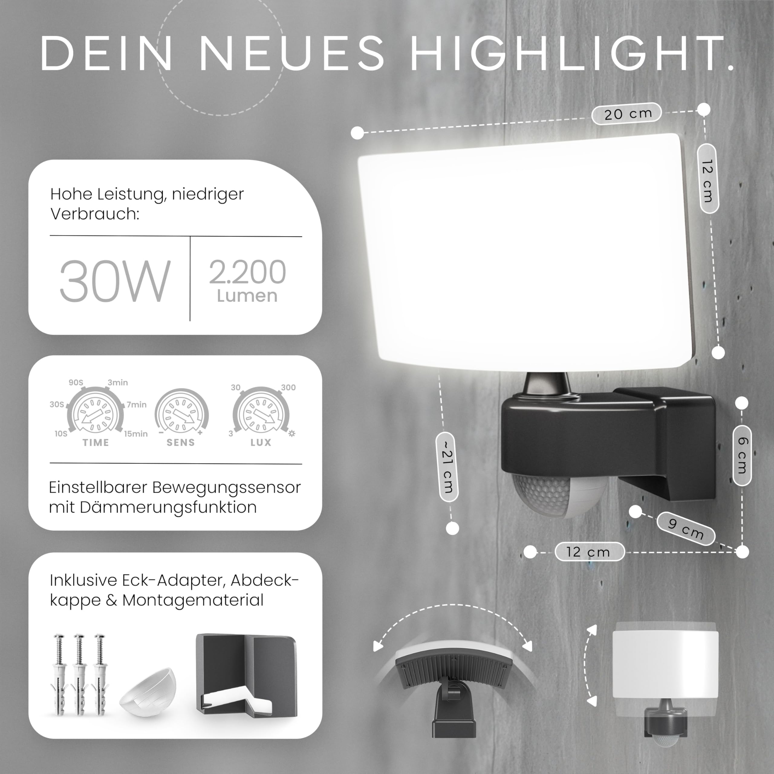 MATO Lumax LED-Strahler 30W mit Bewegungsmelder anthrazit