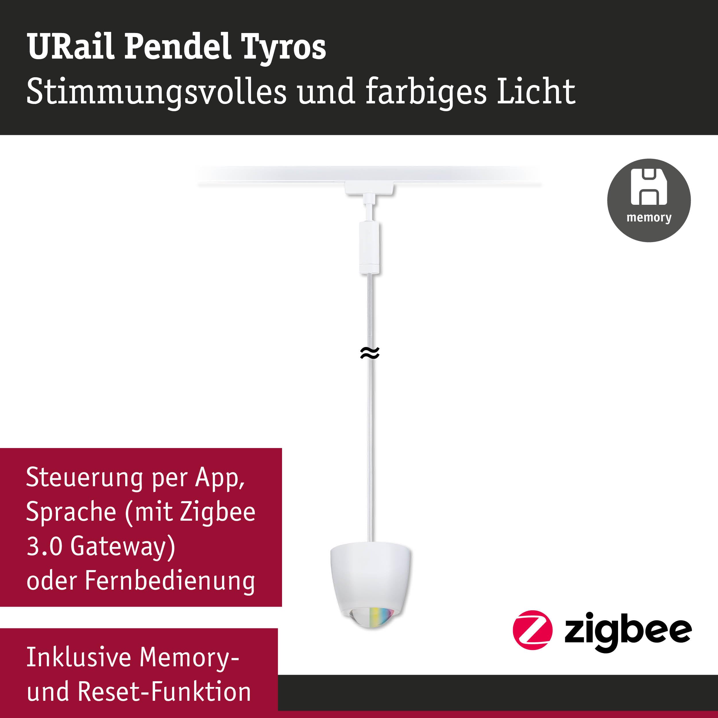 Paulmann URail 95683 Tyros Pendel Signalweiß RGBW