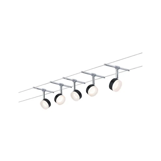 Paulmann ClearLED Seilsystem-Set 5 Spots schwarz-chrom 2700K