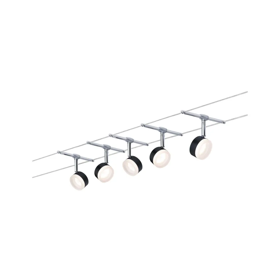 Paulmann ClearLED Seilsystem-Set 5 Spots schwarz-chrom 2700K