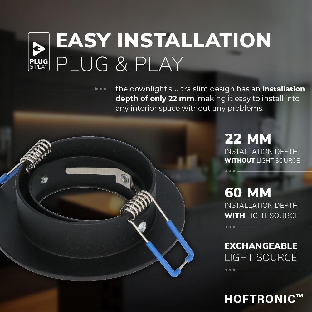 Hoftronic Miro Einbaustrahler GU10 Schwarz 4000K
