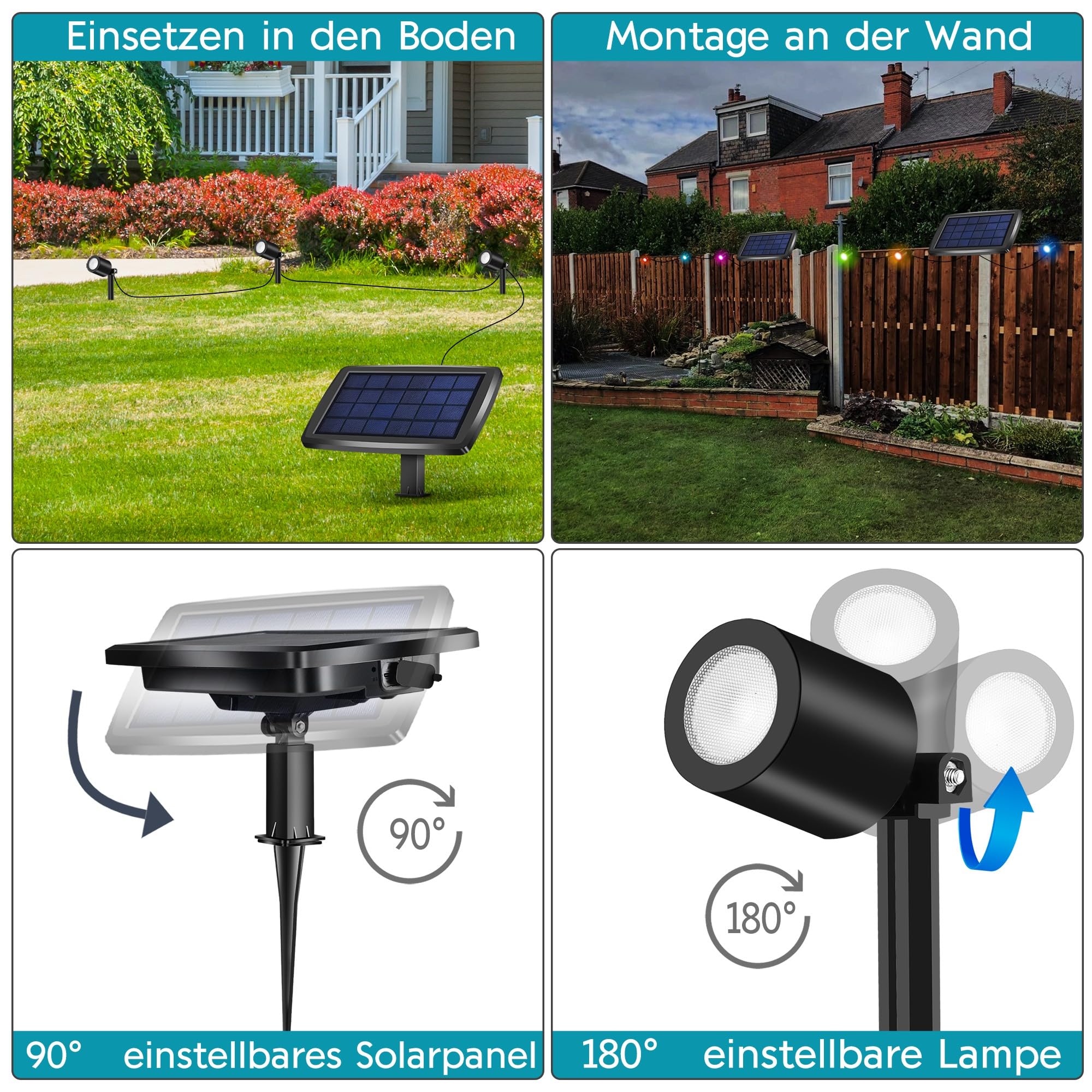 Phonar Solar Gartenstrahler mit Tiervertreiber RGB 3er Set