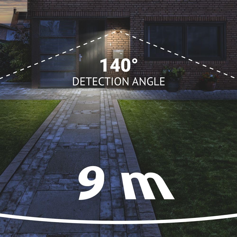Hoftronic Leeds Wandleuchte außen Sensor schwarz 780lm