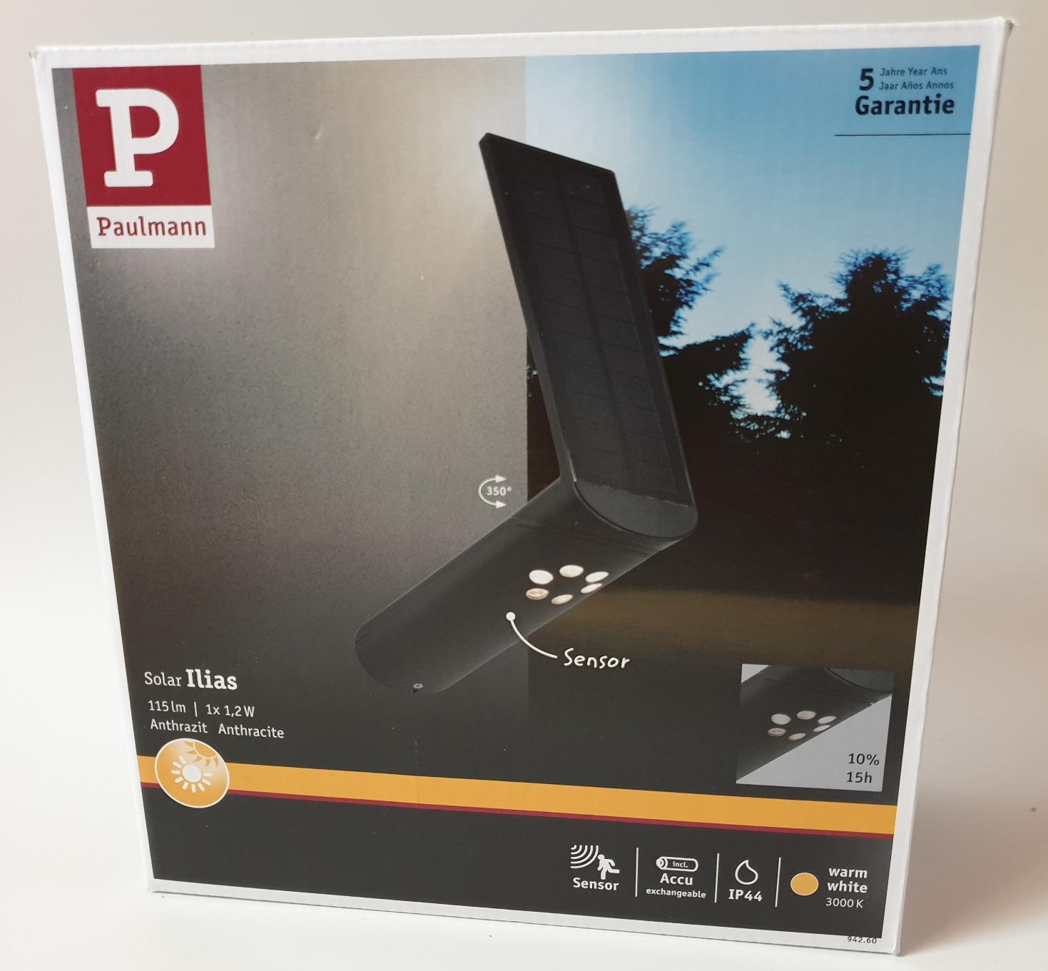 Paulmann Ilias 94260 Solar Wandleuchte Anthrazit warmweiß