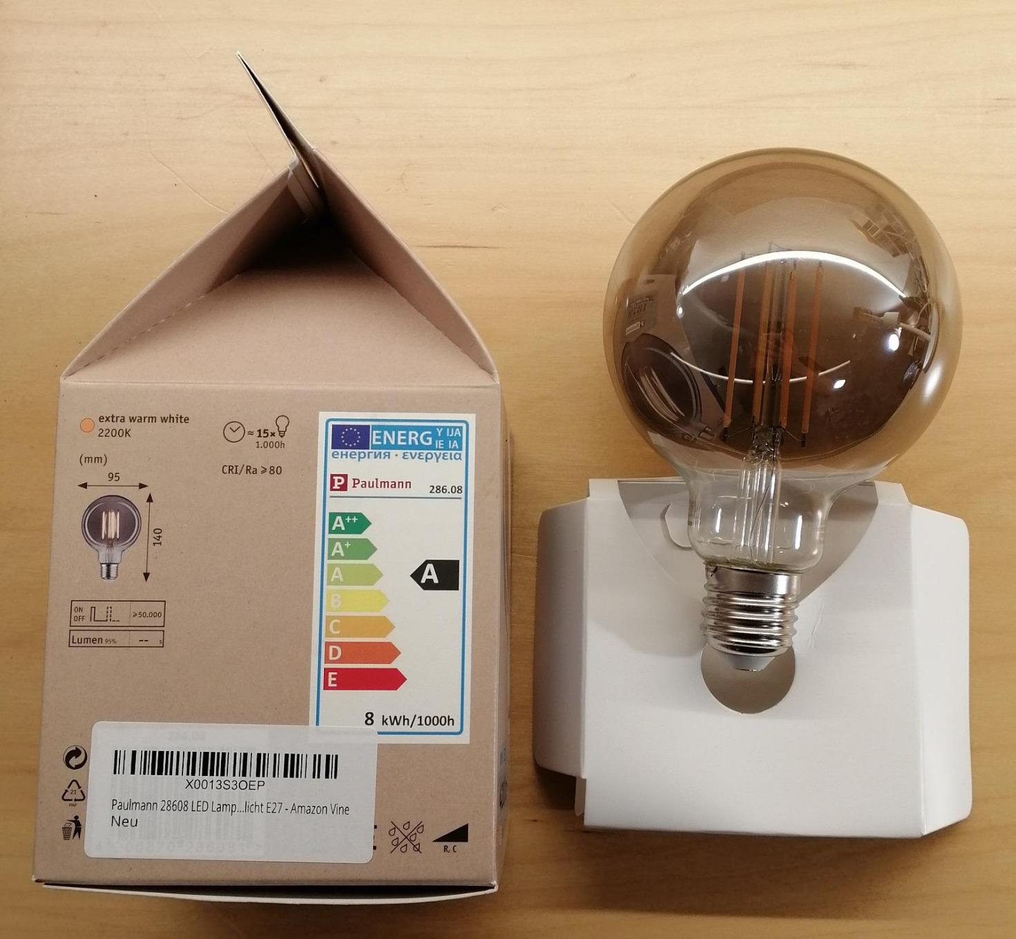 Paulmann 28608 Vintage G95 LED-Lampe E27 Rauchglas 2200K