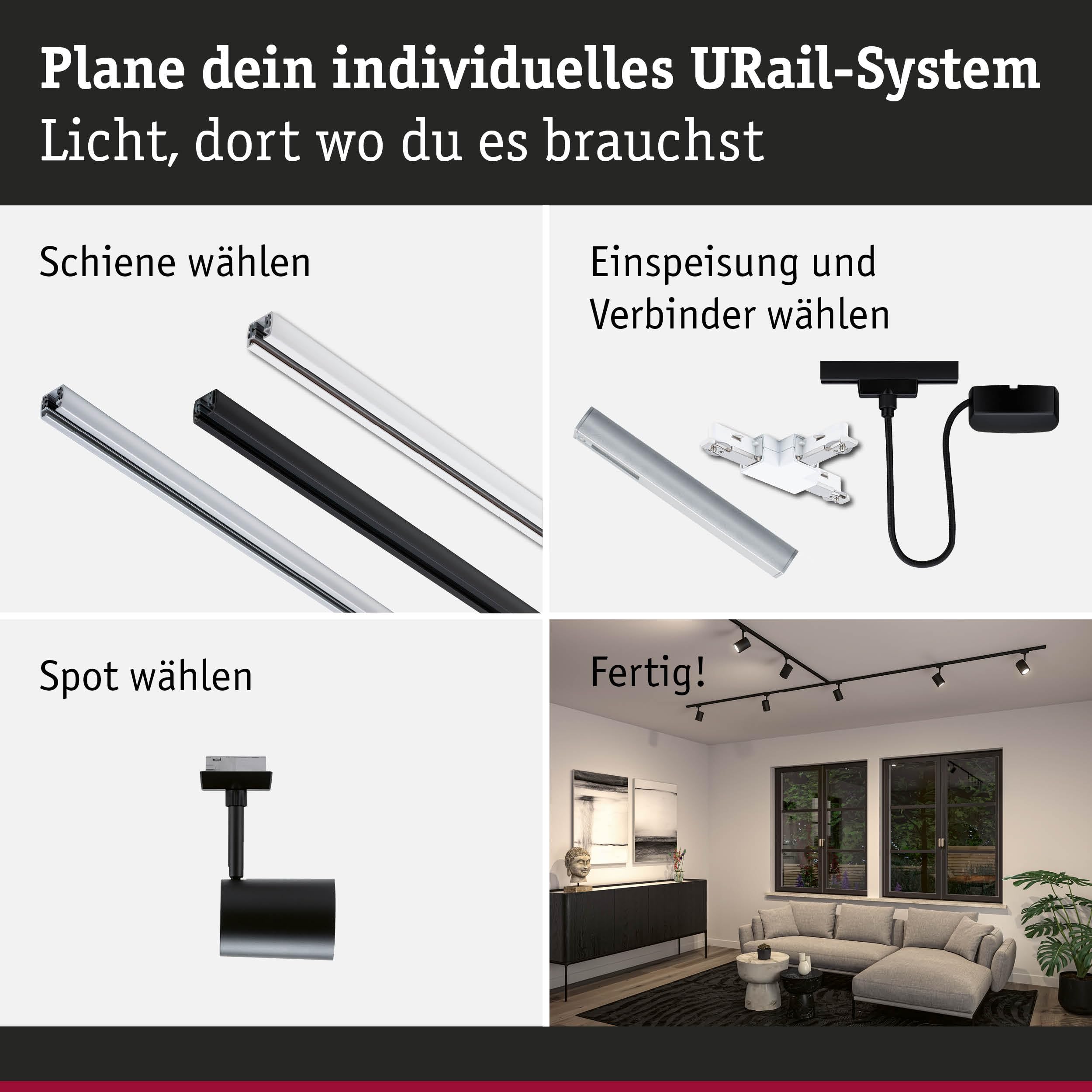 Paulmann URail Luxe Schienenspot GU10 Schwarz matt dimmbar