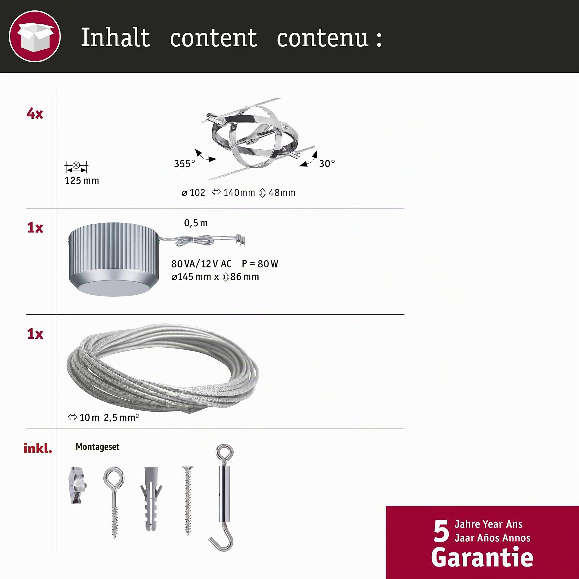 Paulmann Cardan 94144 Seilsystem 4-Spots chrom matt