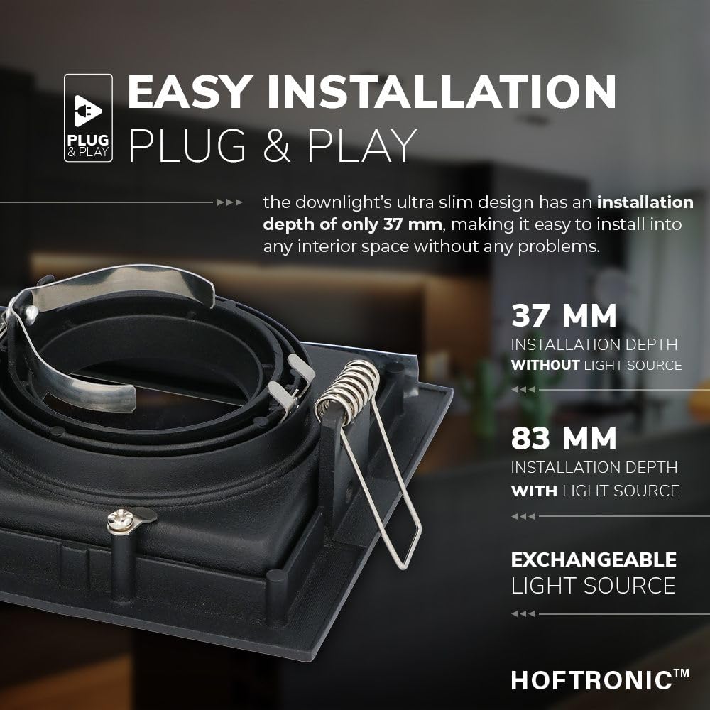 Hoftronic LED Einbaustrahler GU10 schwarz 3er Set 4000K