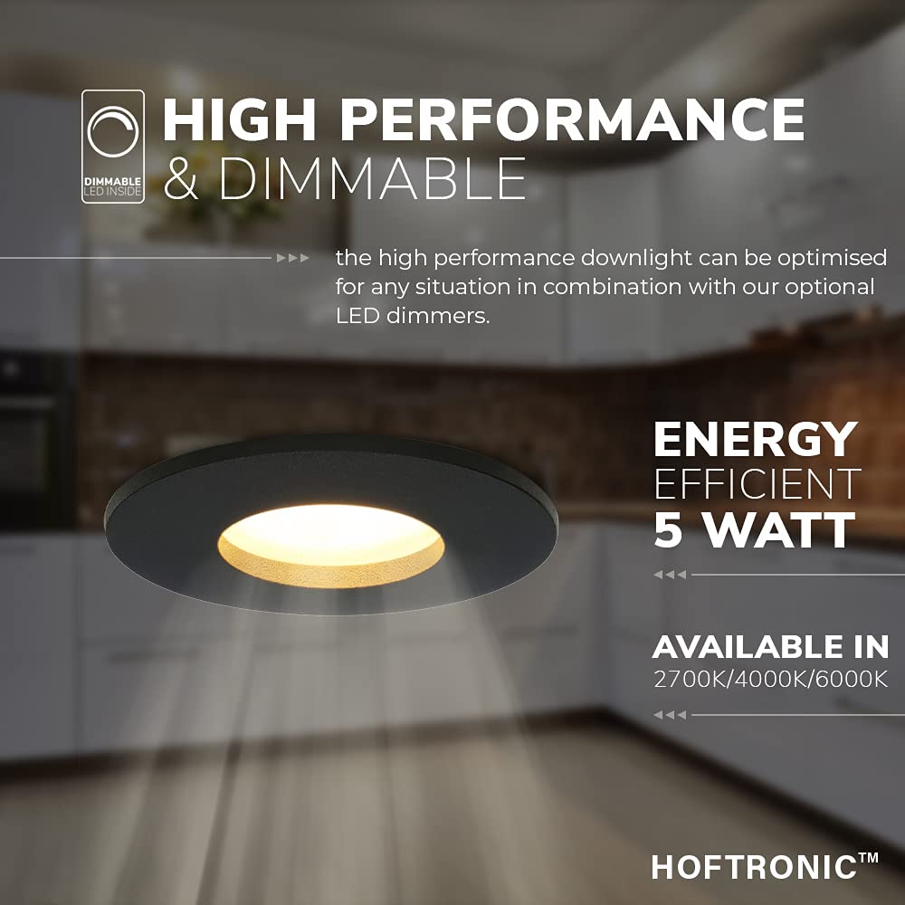 Hoftronic Porto LED Einbaustrahler IP44 6er Set 6400K schwarz