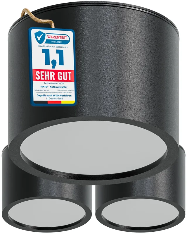 MATO GX53 Aufbauspot 3er-Set IP44 schwarz Ø80x60mm