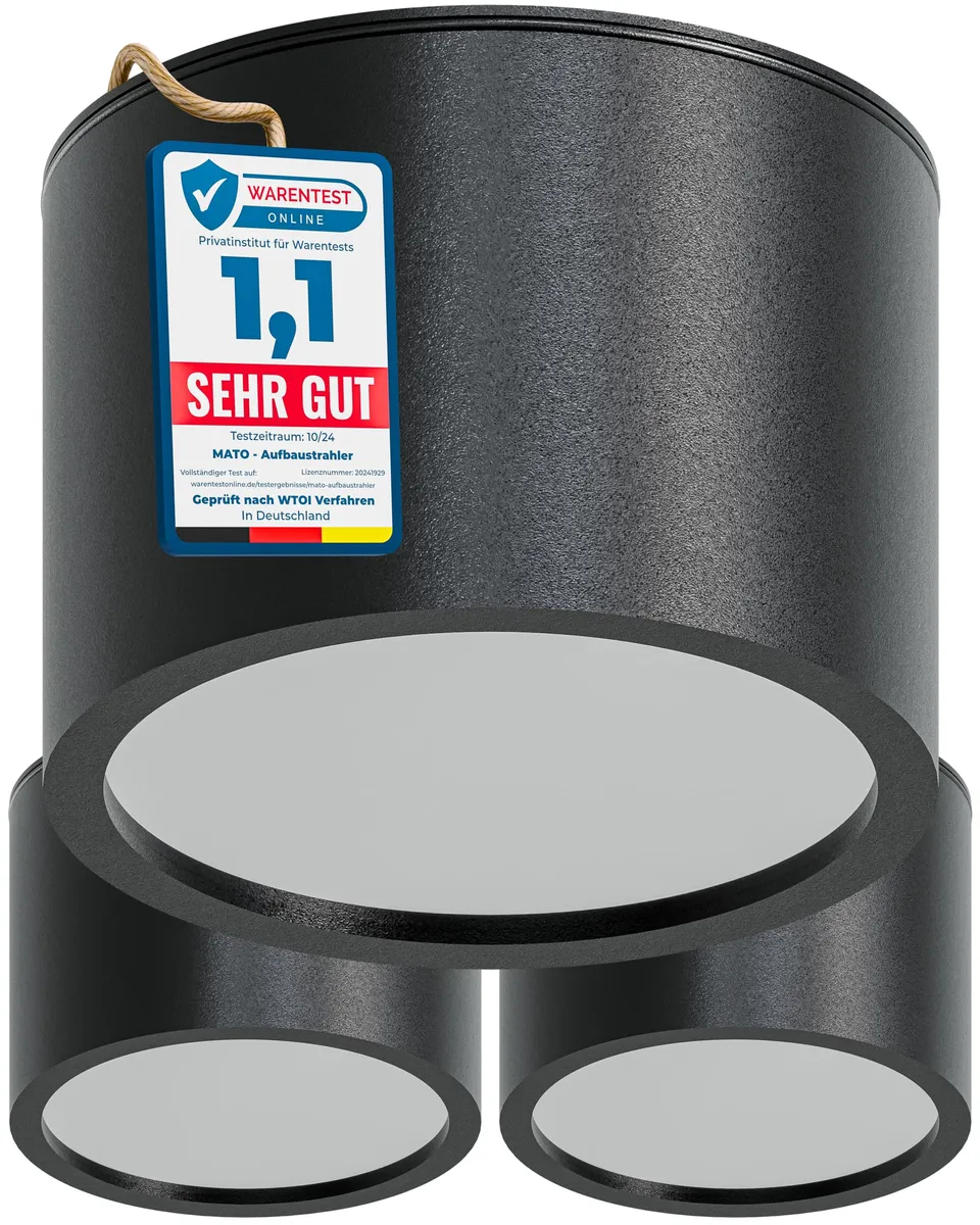 MATO GX53 Aufbauspot 3er-Set IP44 schwarz Ø80x60mm