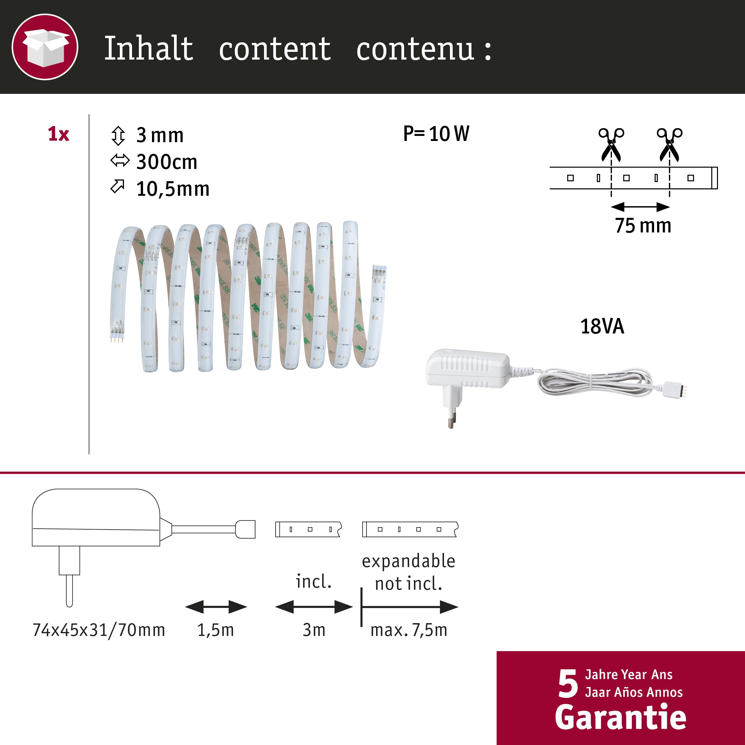 Paulmann 703.21 Strip LED-Streifen weiß 6500K