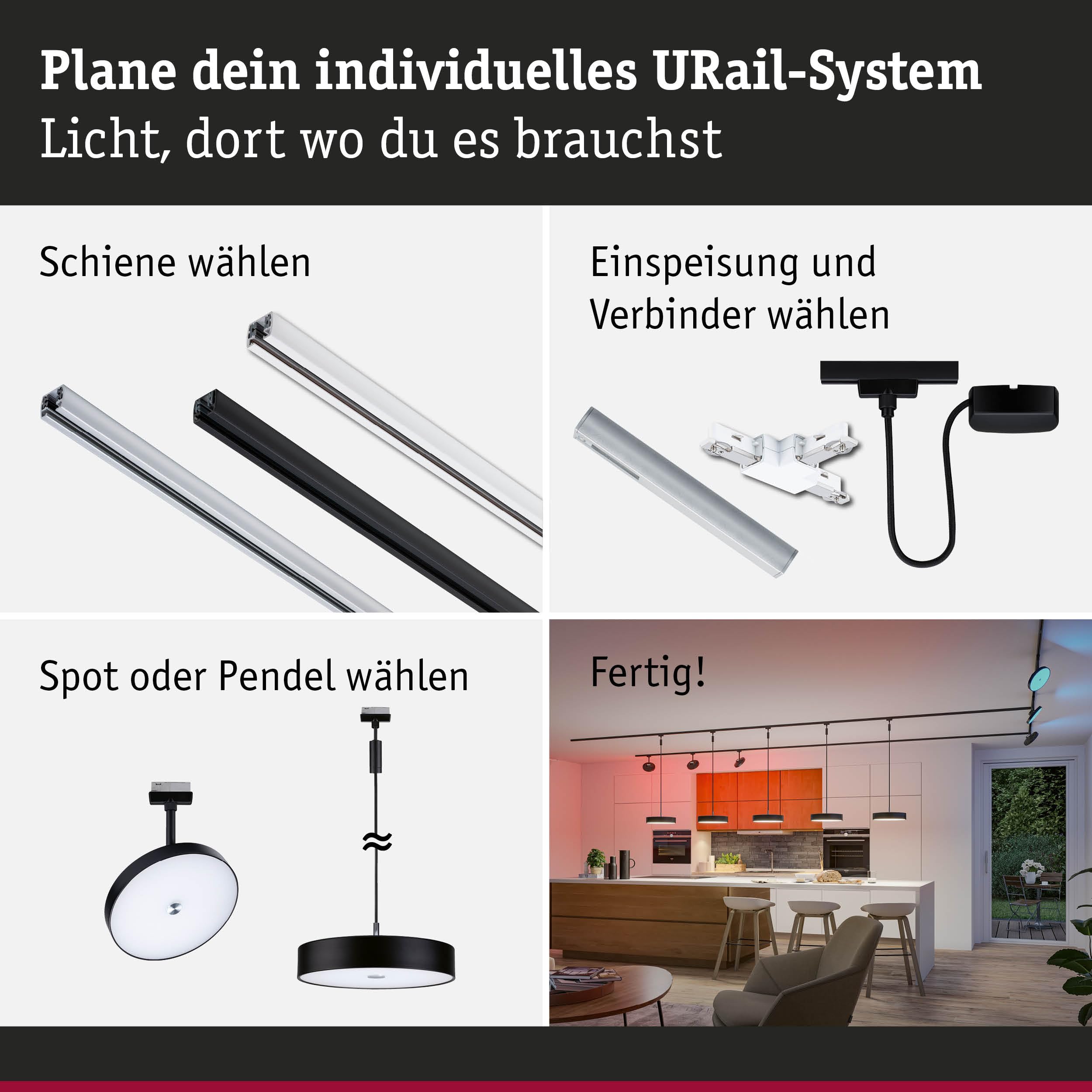 Paulmann URail 95681 Hildor Pendel Schwarz matt RGBW