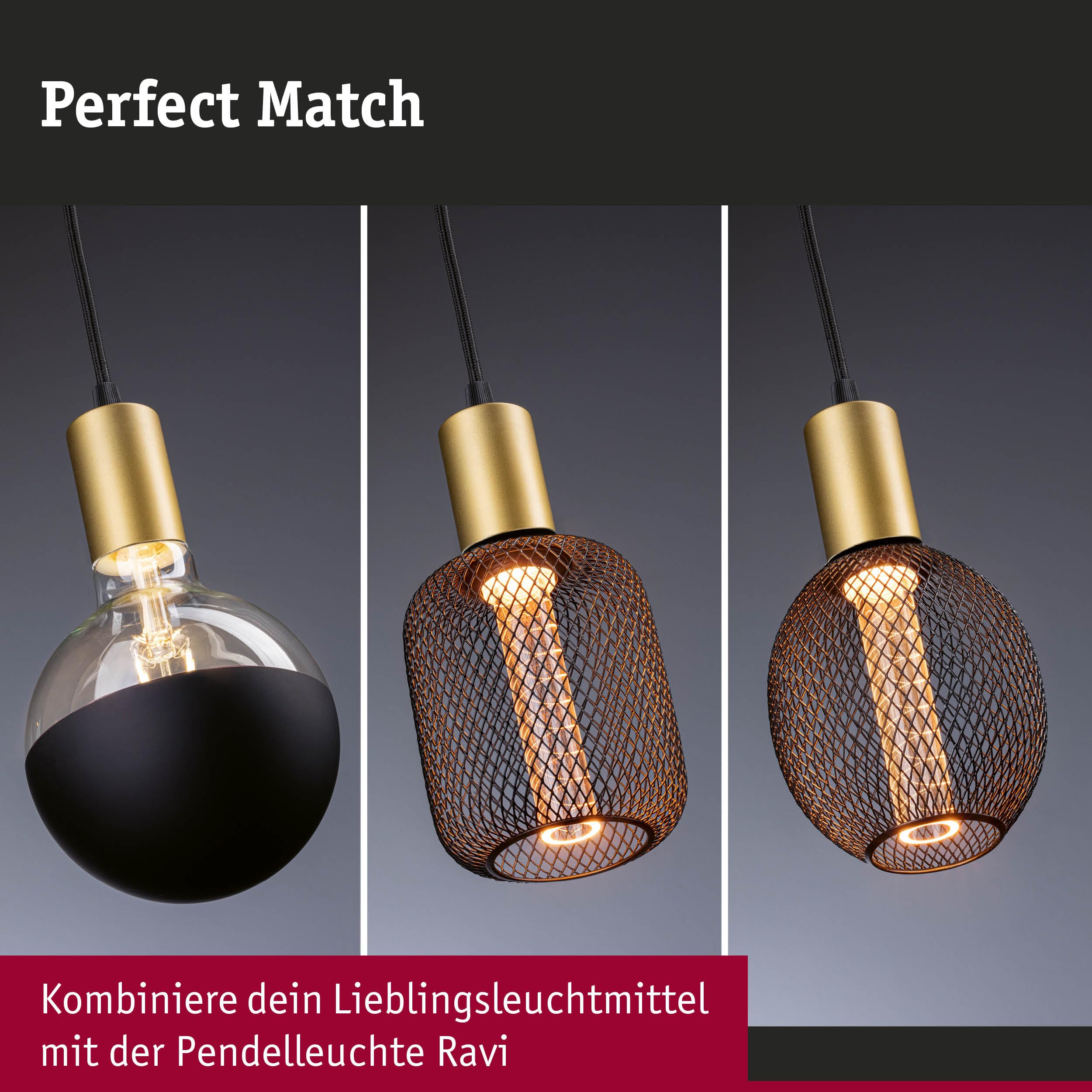 Paulmann Ravi 71134 Pendelleuchte IP44 schwarz-gold E27