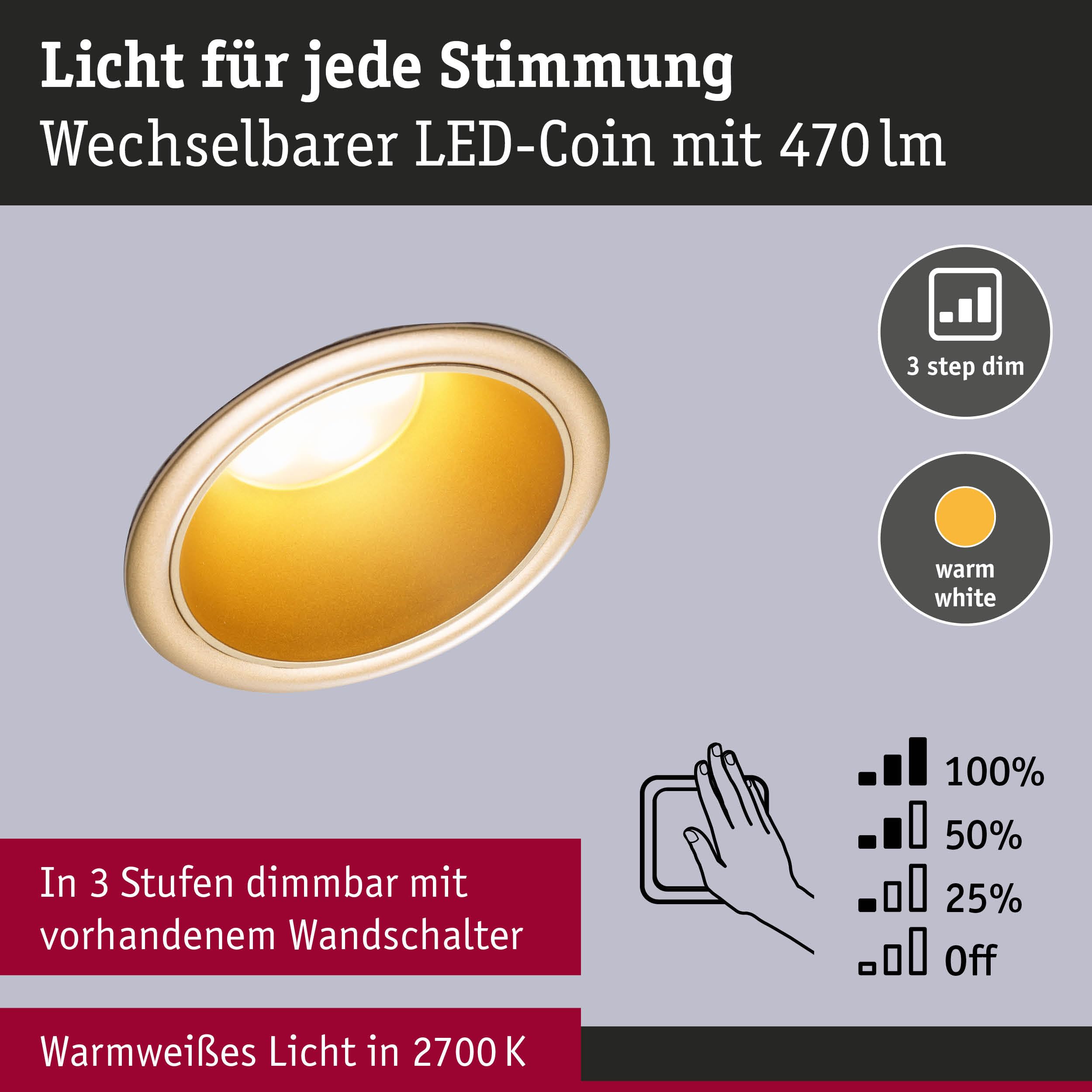 Paulmann Cole 98201 Einbauleuchte gold 6er-Set IP44
