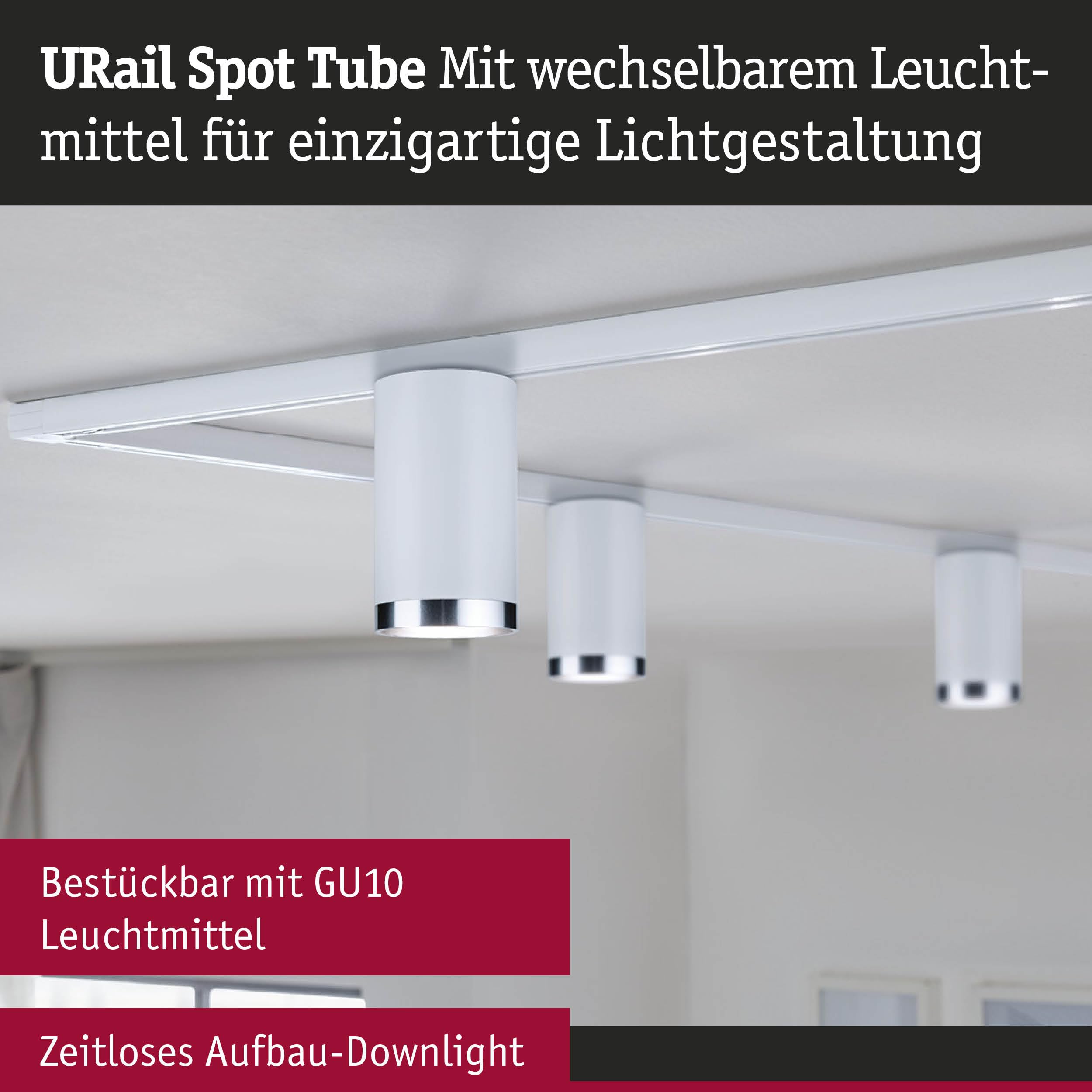 Paulmann URail 94883 Tube Schienenspot GU10 signalweiß