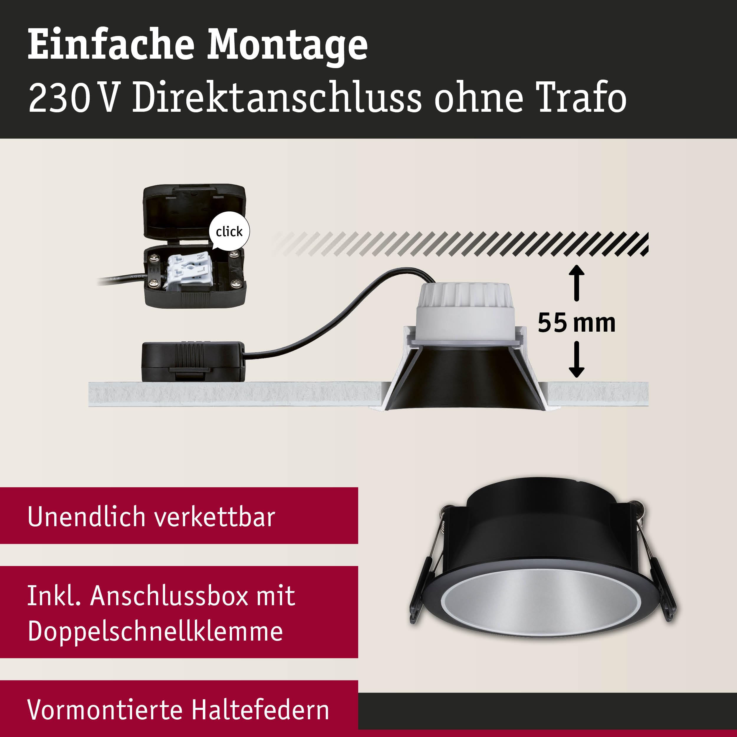 Paulmann Cole 5239 Einbauleuchte 6er-Set Silber IP44