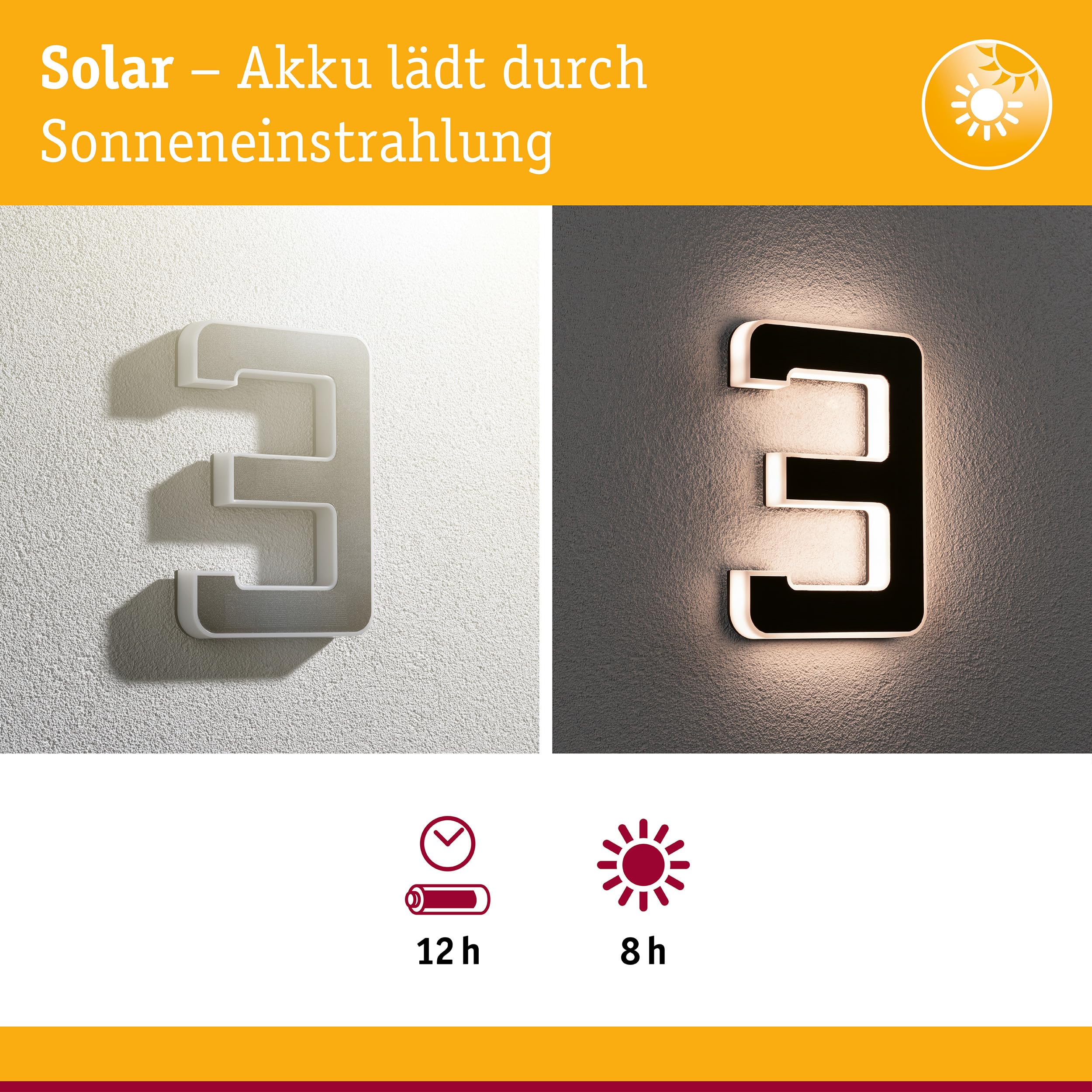 Paulmann 79844 Solar-Hausnummer 3 IP44 warmweiß schwarz